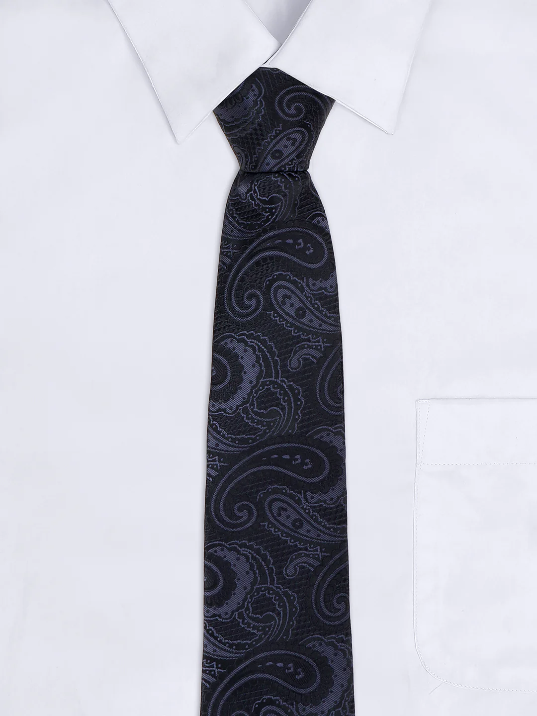 Men Black Printed Tie With Pocket Square and Cufflinks - Image 8