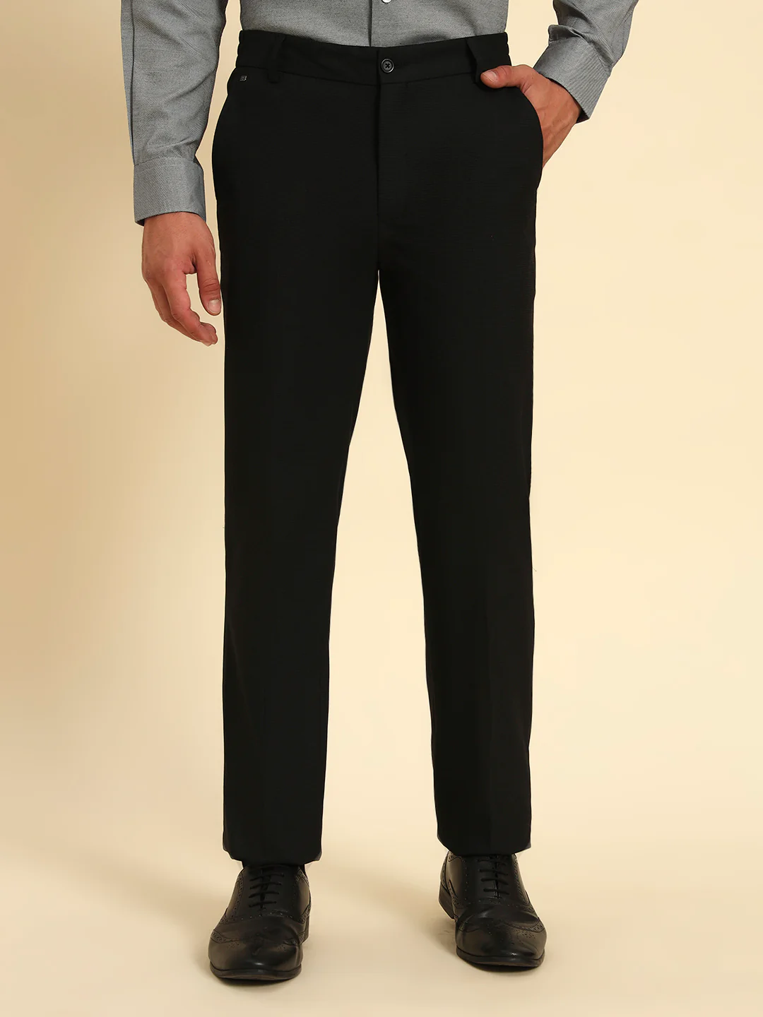 Formal Trouser for Men | Breathable & Soft with Color Fastness Regular Fit Poly Viscose Fabric Solid Pattern Hook & Eye Closure - Image 3