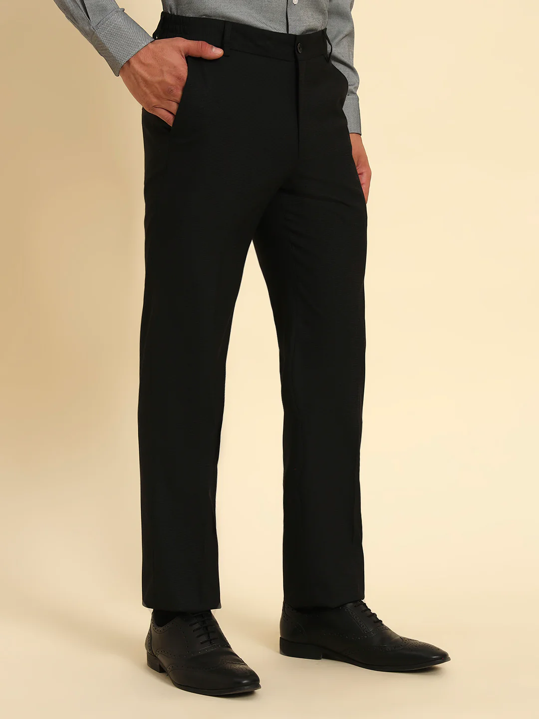 Formal Trouser for Men | Breathable & Soft with Color Fastness Regular Fit Poly Viscose Fabric Solid Pattern Hook & Eye Closure - Image 4