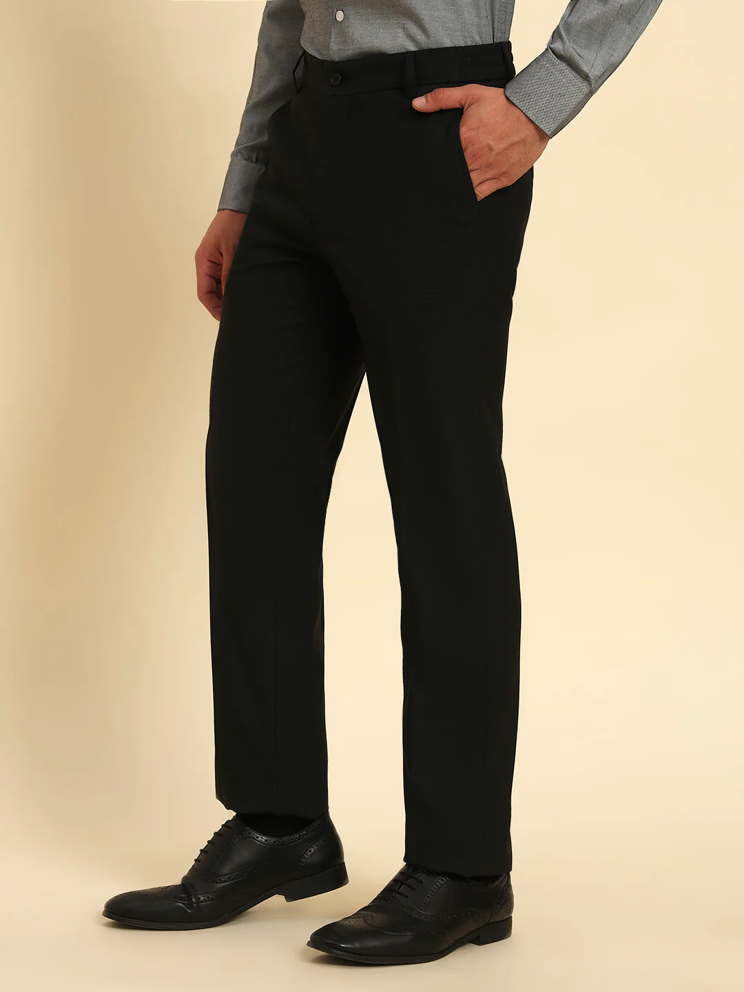 Formal Trouser for Men | Breathable & Soft with Color Fastness Regular Fit Poly Viscose Fabric Solid Pattern Hook & Eye Closure - Image 5