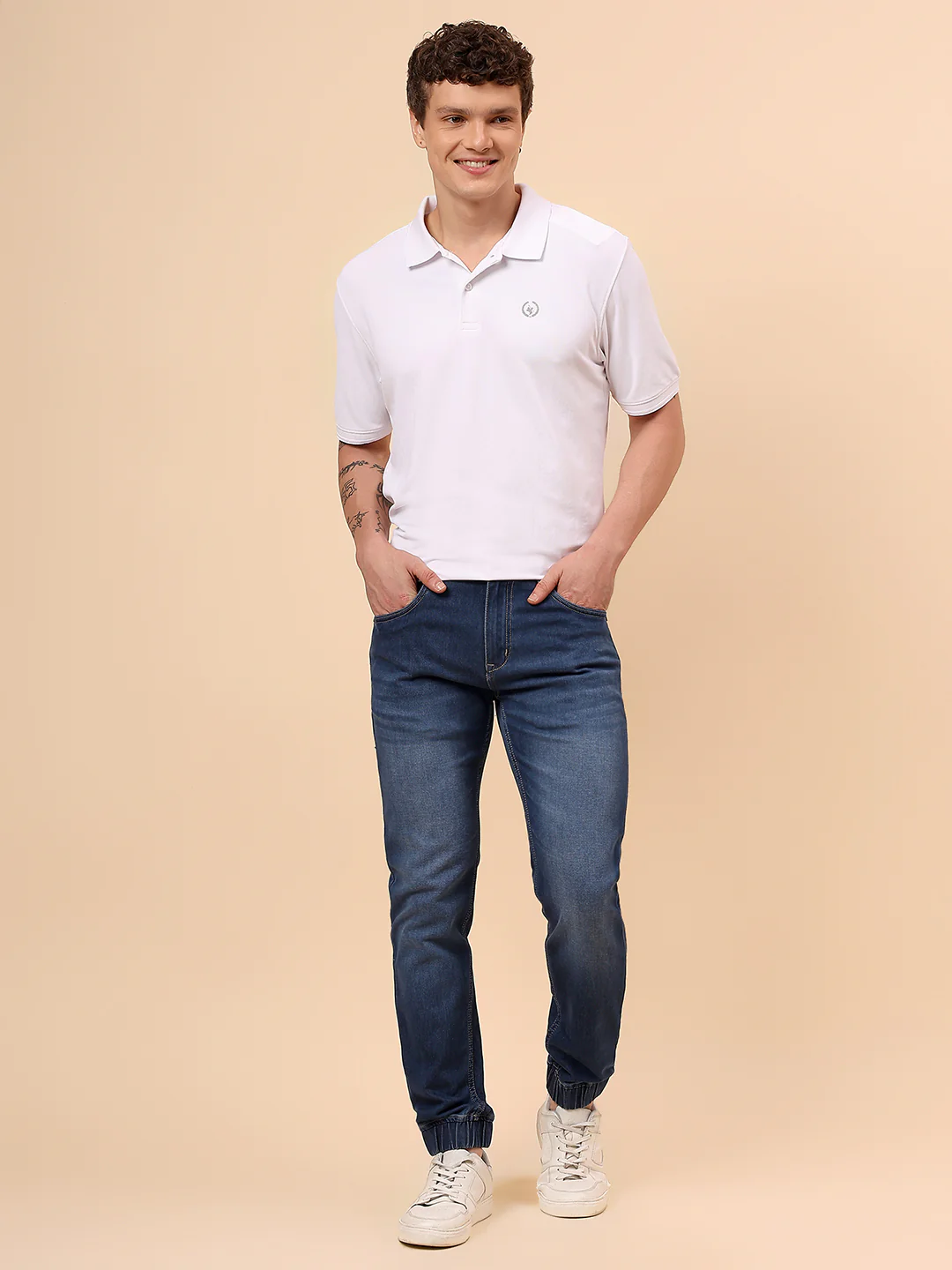 Men Blue Denim Solid Full Length Regular Fit Jogger - Image 2