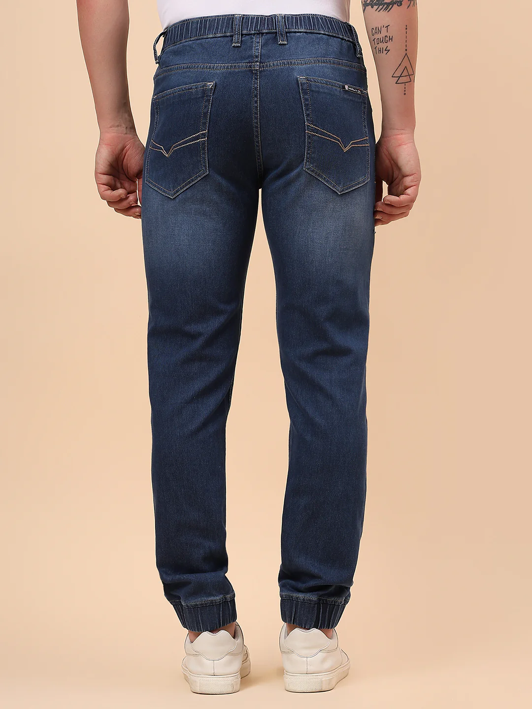 Men Blue Denim Solid Full Length Regular Fit Jogger - Image 7