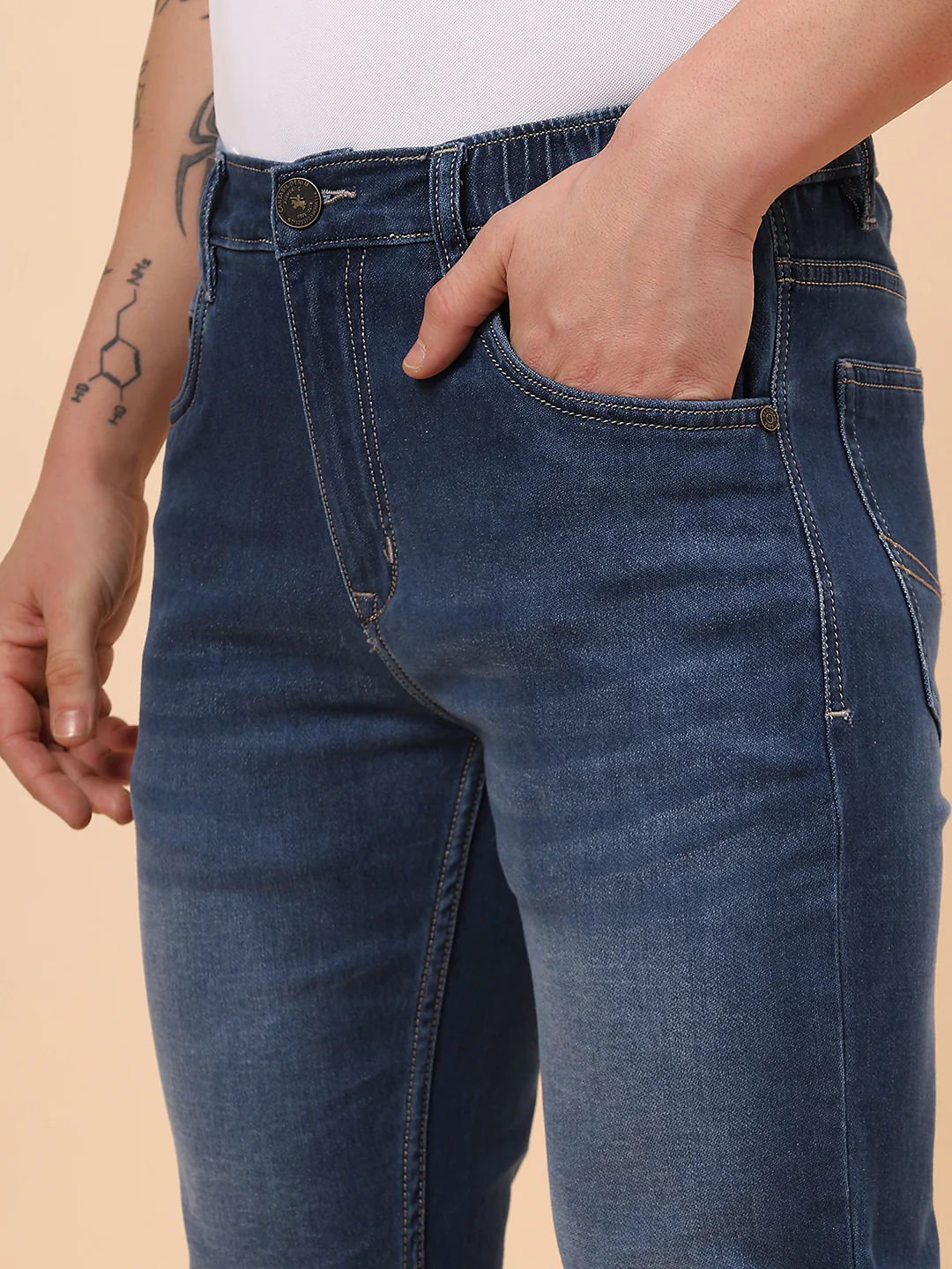 Men Blue Denim Solid Full Length Regular Fit Jogger - Image 8