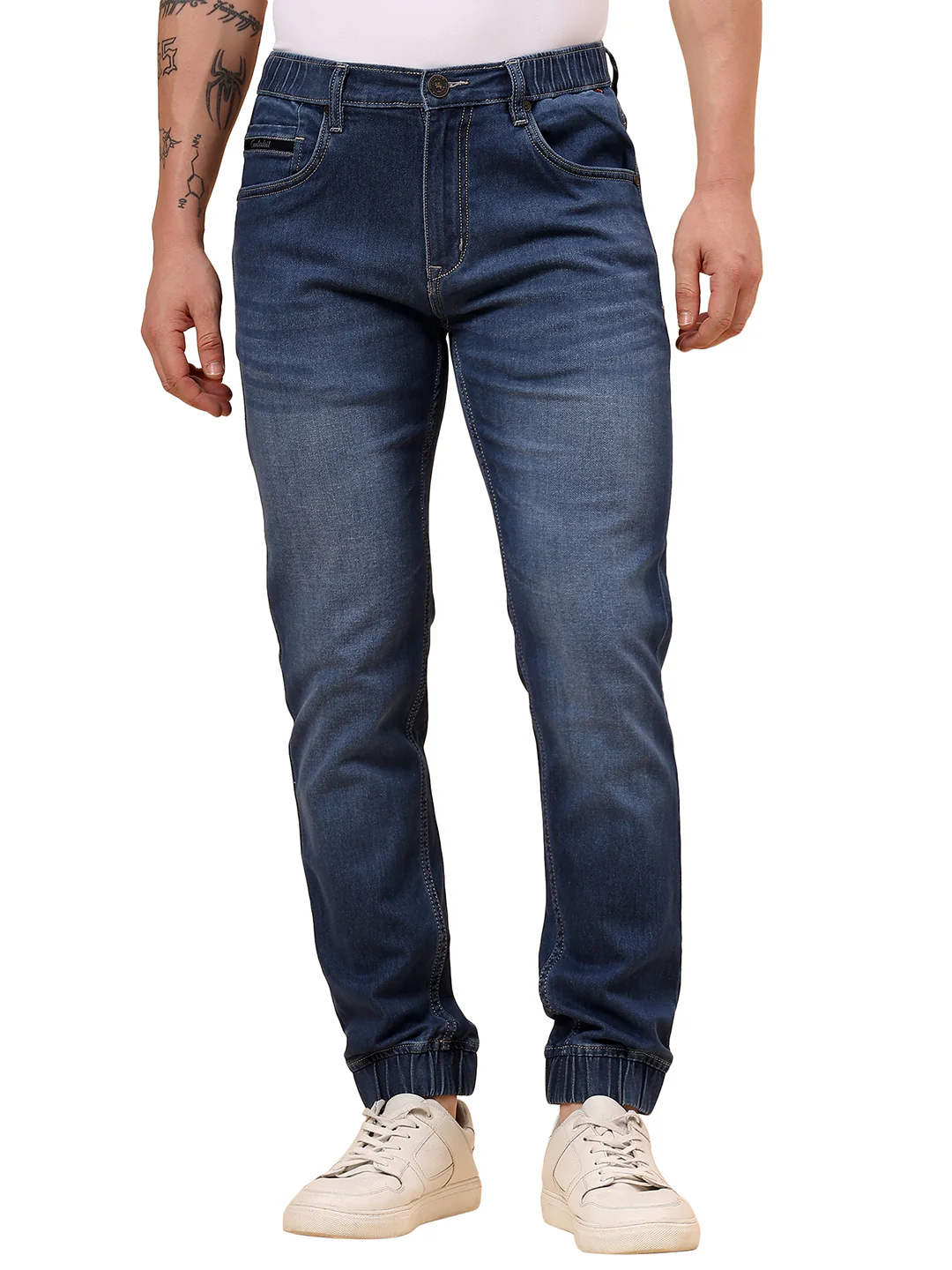 Men Blue Denim Solid Full Length Regular Fit Jogger - Image 9