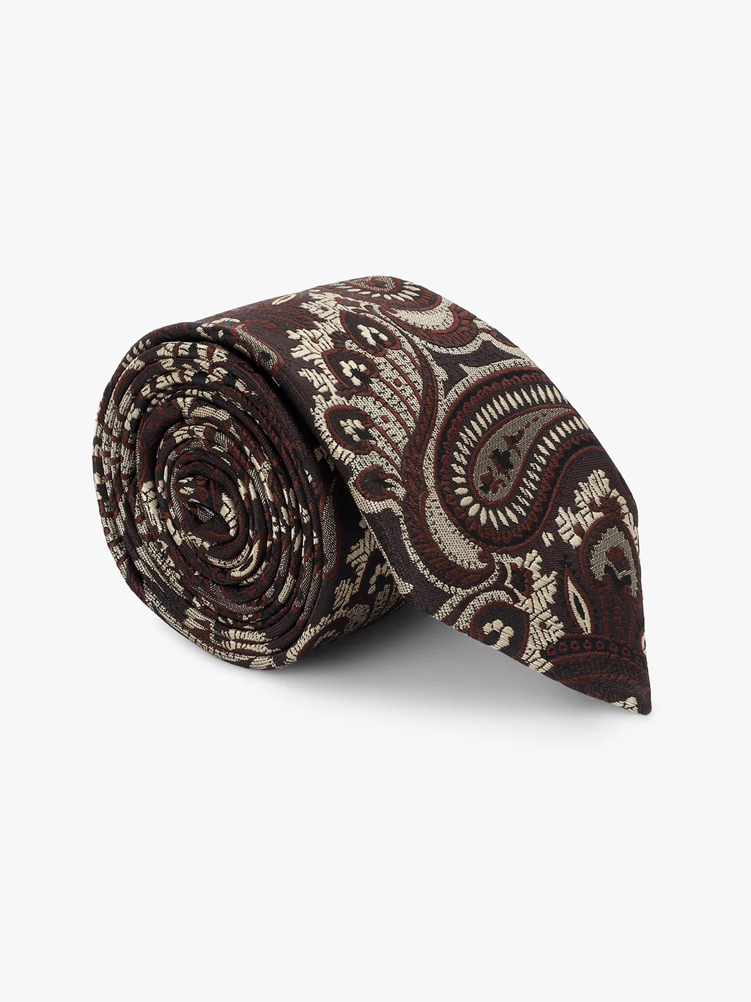 Men Brown Printed Tie With Pocket Square and Cufflinks - Image 2
