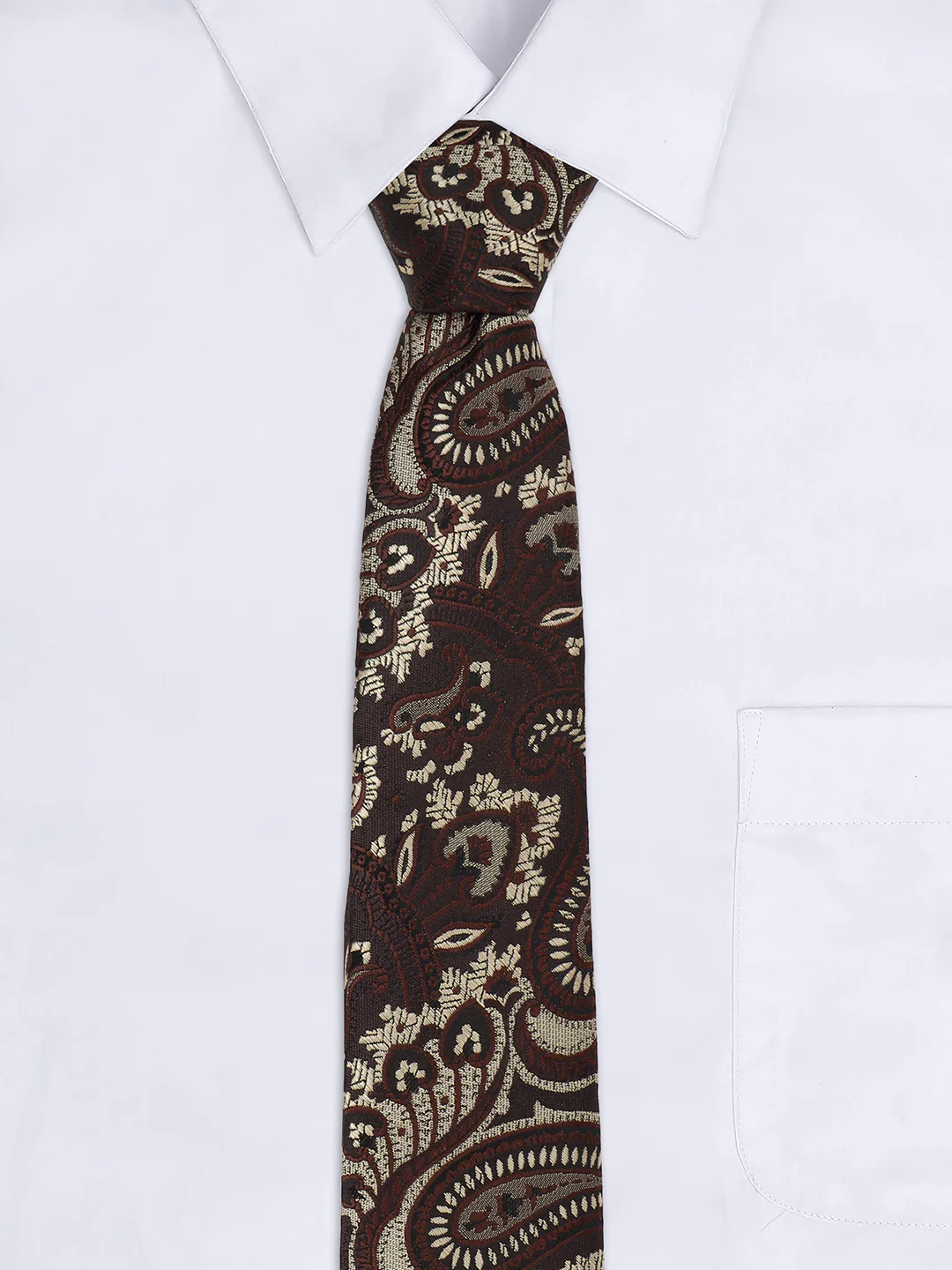 Men Brown Printed Tie With Pocket Square and Cufflinks - Image 8
