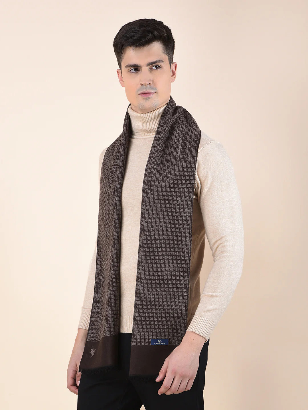 Men Brown Printed Winter Warm Casual Muffler - Image 2