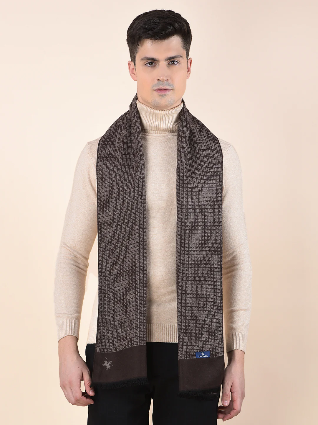 Men Brown Printed Winter Warm Casual Muffler - Image 3