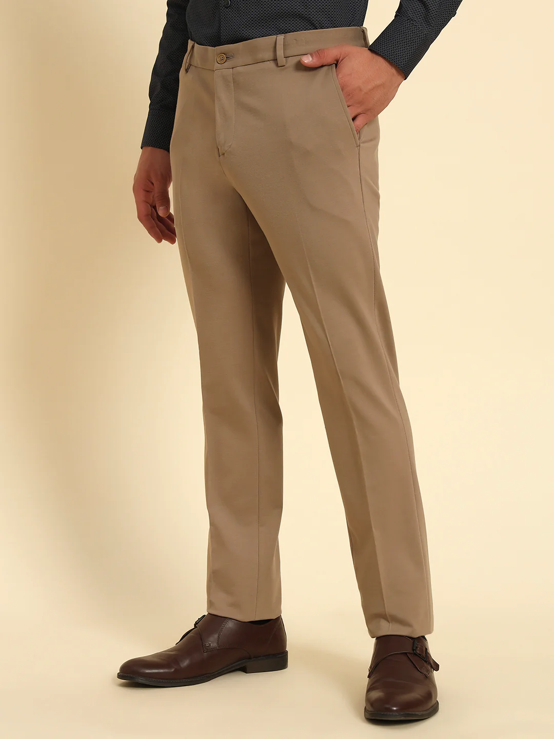Formal Trouser for Men | Breathable & Soft with Color Fastness Regular Fit Rayon Fabric Solid Pattern Hook & Eye Closure - Image 5