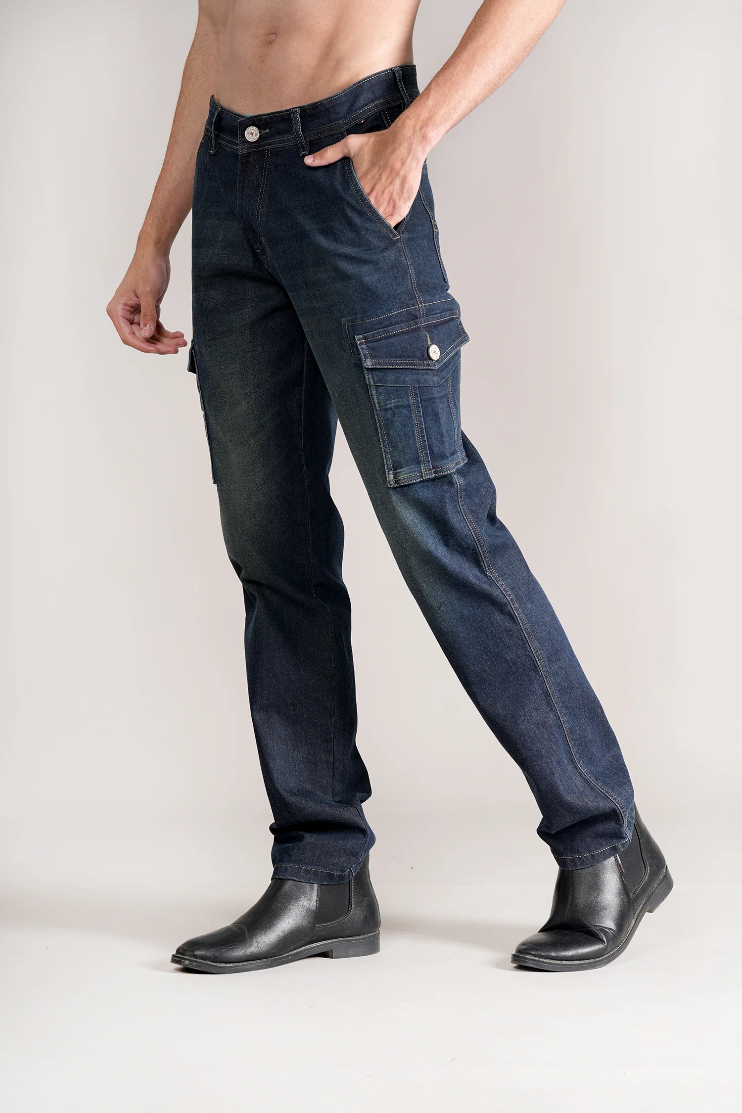 Men Dark Blue Solid Casual Cargo - Image 3