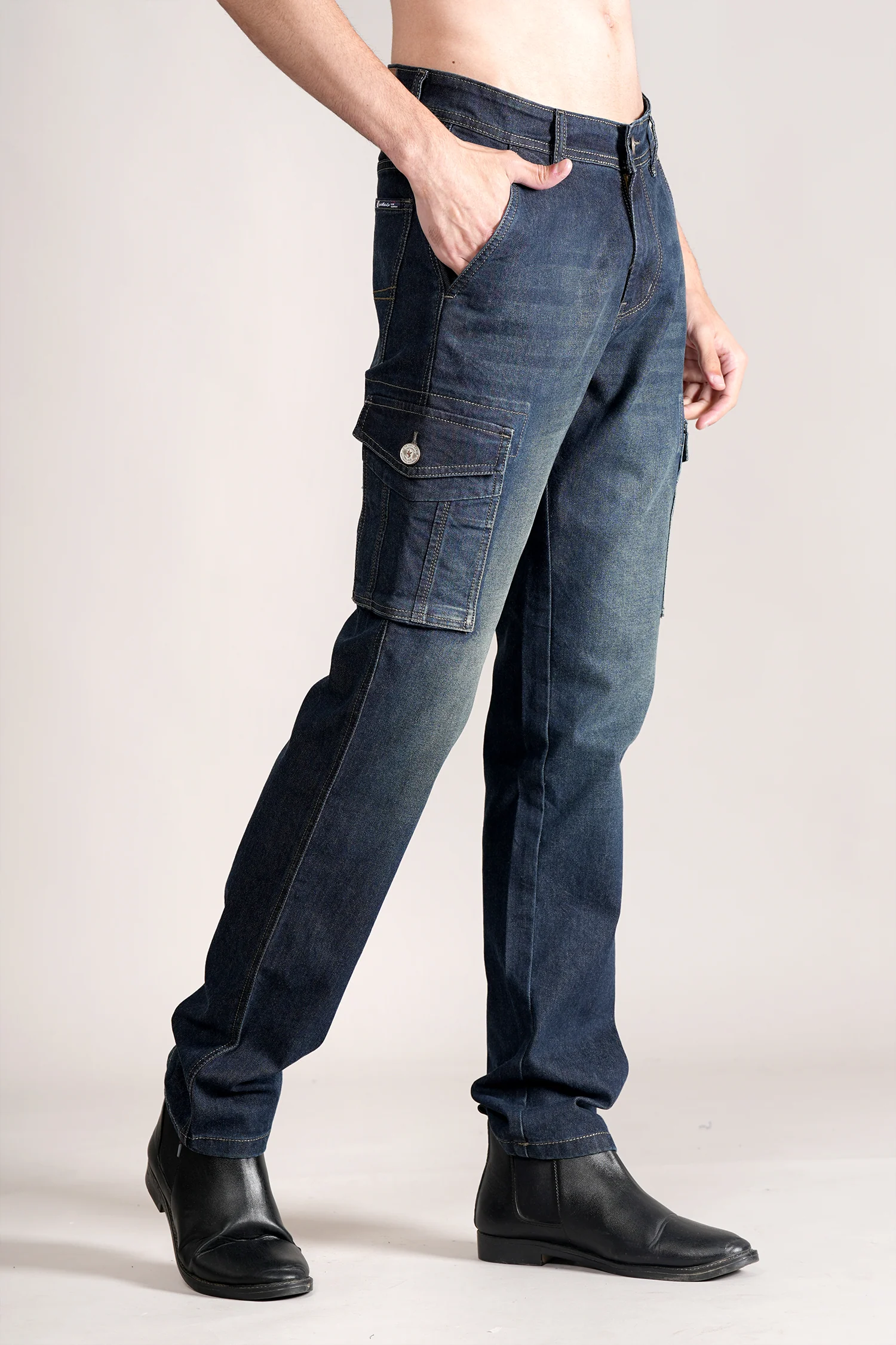 Men Dark Blue Solid Casual Cargo - Image 4