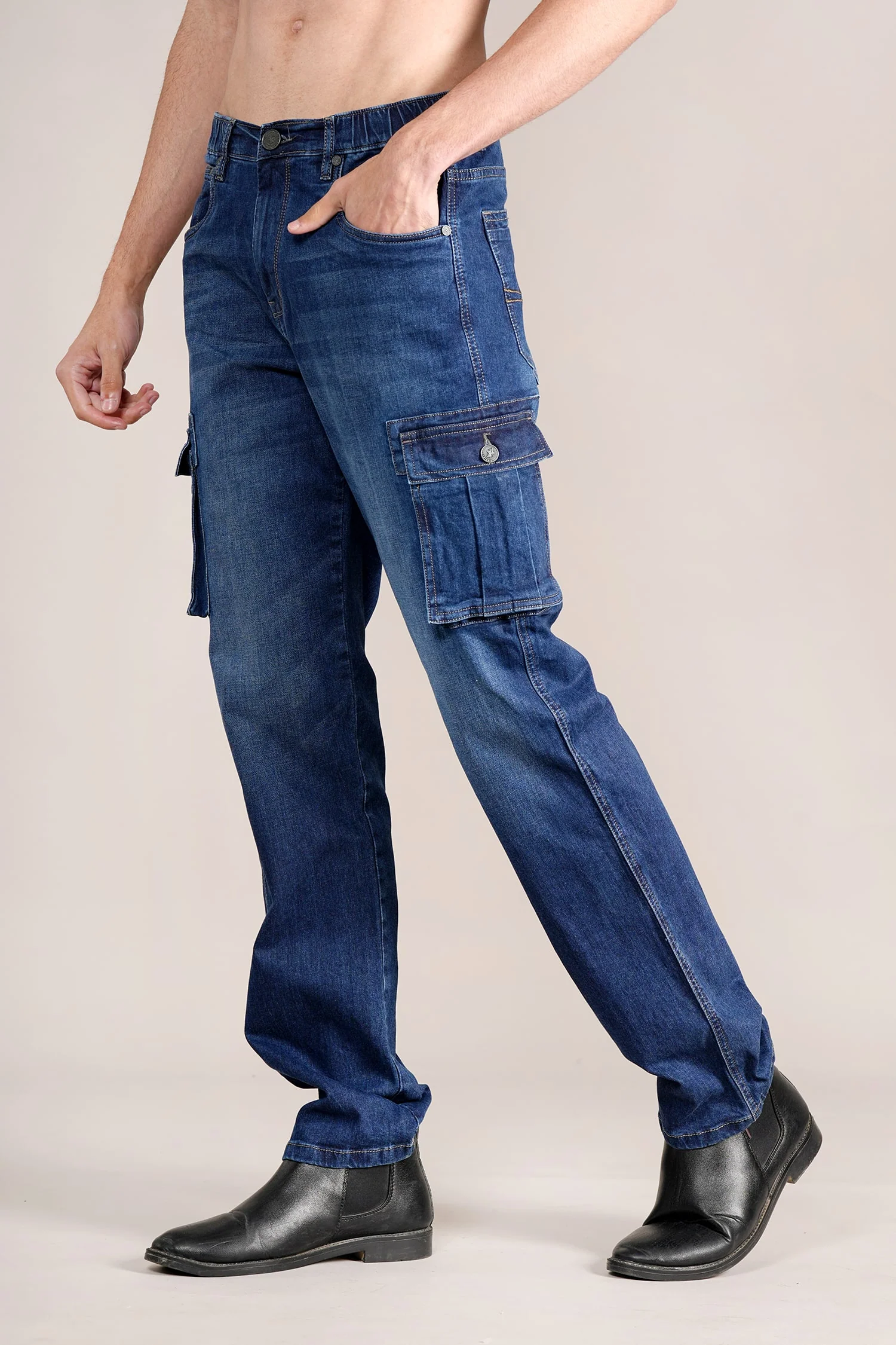 Men Dark Blue Solid Casual Cargo - Image 3