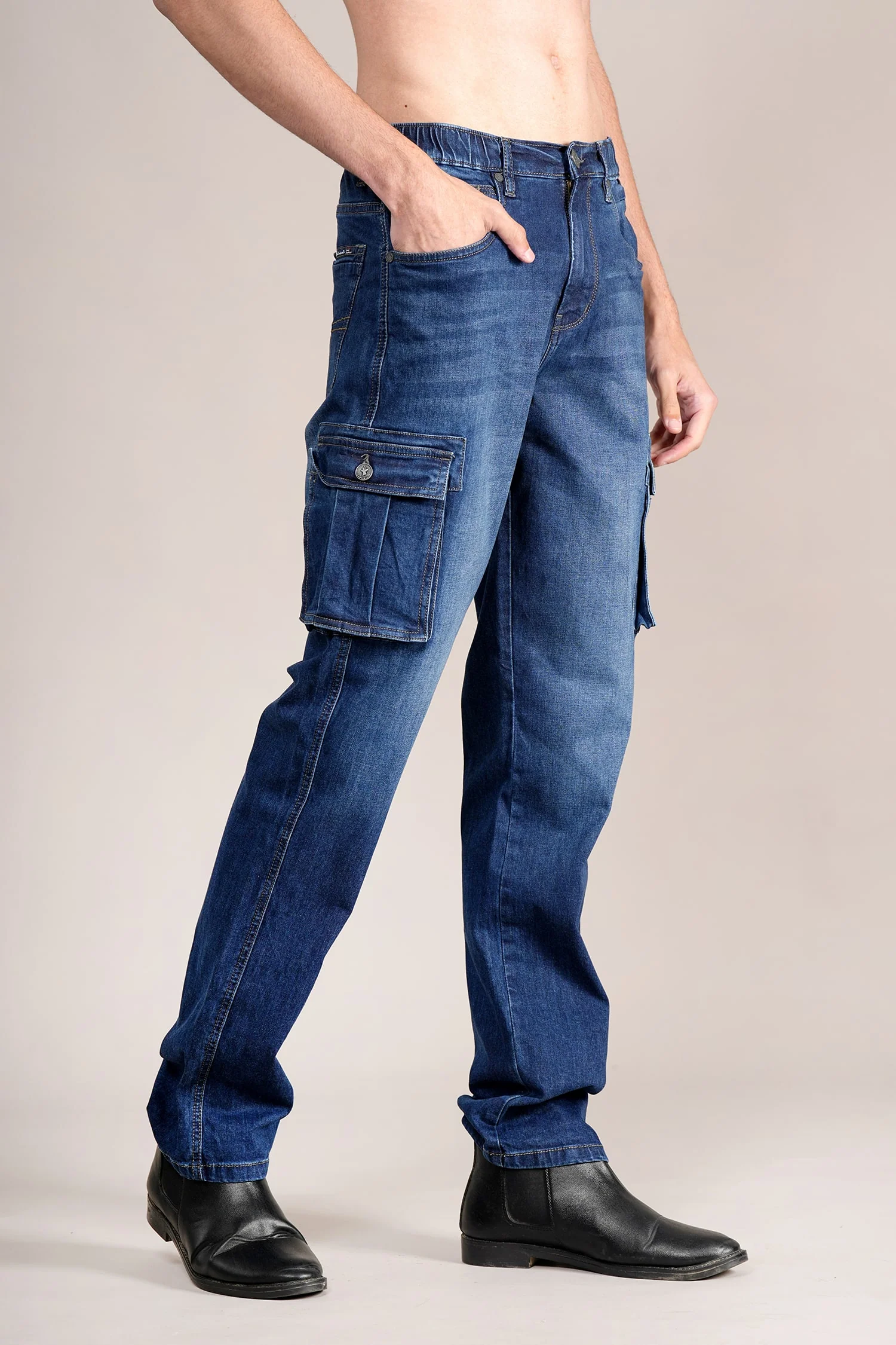 Men Dark Blue Solid Casual Cargo - Image 4