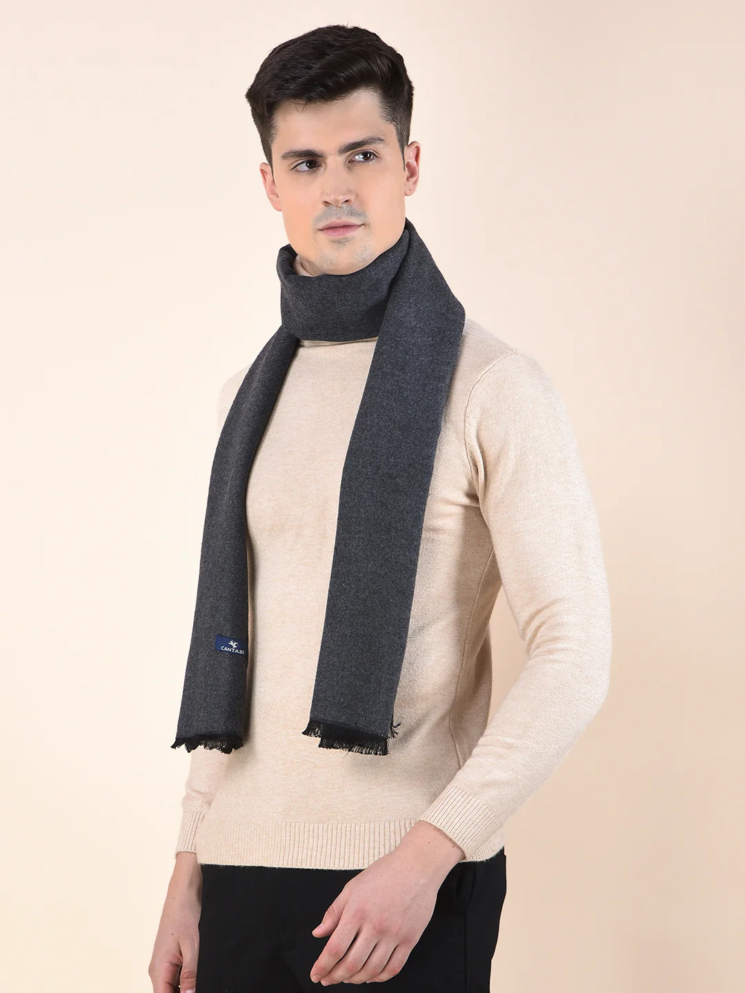 Men Dark Grey Brown Solid Winter Warm Casual Muffler - Image 2