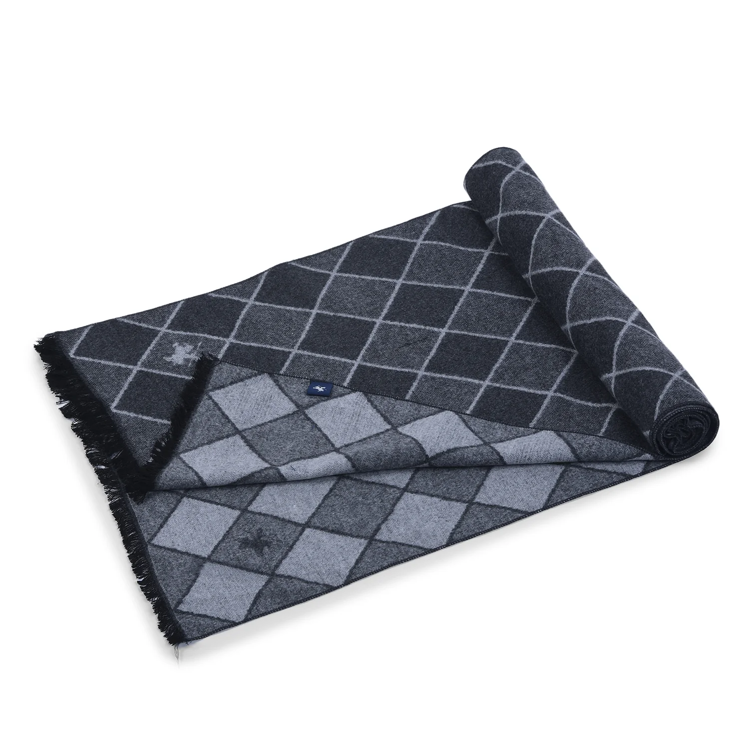 Men Dark Grey Checkered Winter Warm Casual Muffler - Image 7