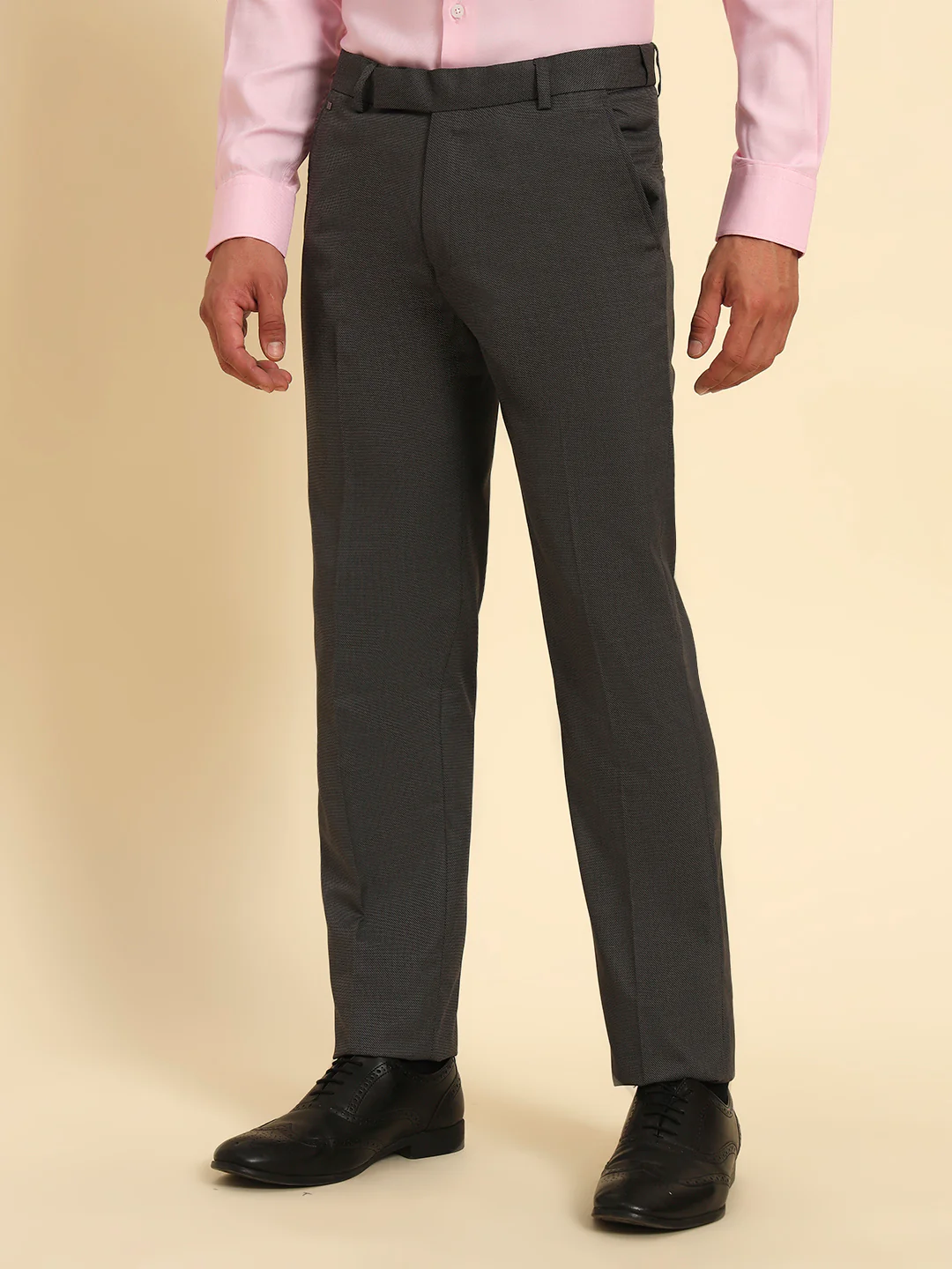 Formal Trouser for Men | Breathable & Soft with Color Fastness Regular Fit Poly Viscose Fabric Self Design Pattern Hook & Eye Closure - Image 2