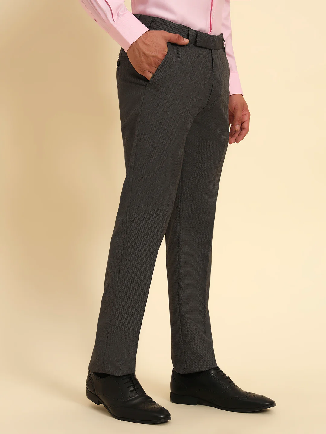 Formal Trouser for Men | Breathable & Soft with Color Fastness Regular Fit Poly Viscose Fabric Self Design Pattern Hook & Eye Closure - Image 3