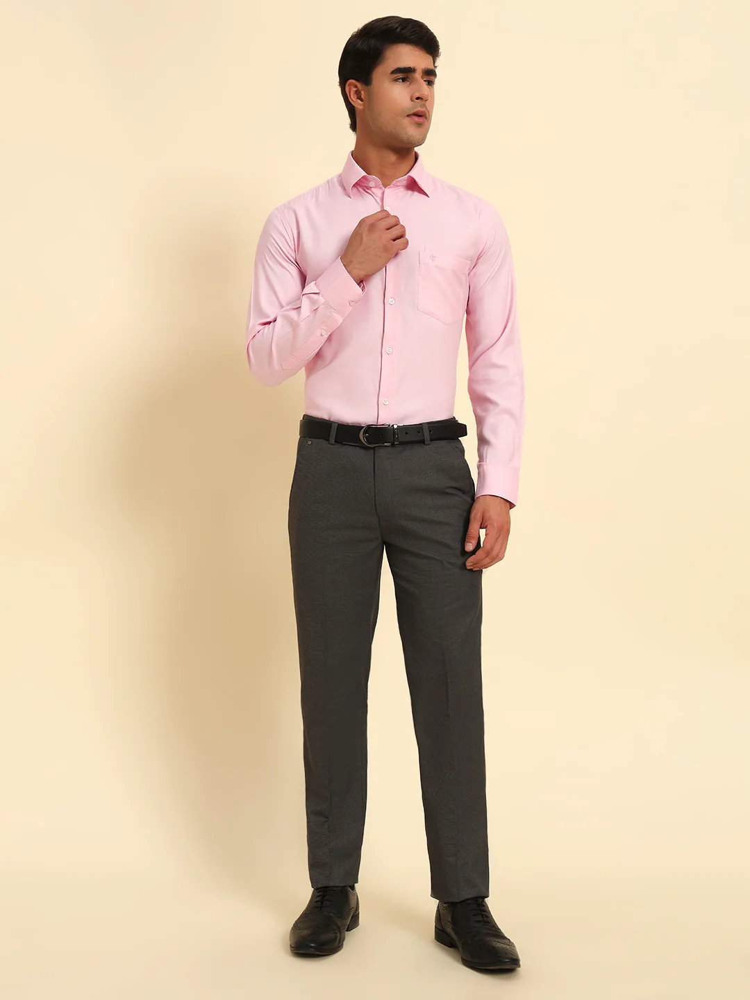 Formal Trouser for Men | Breathable & Soft with Color Fastness Regular Fit Poly Viscose Fabric Self Design Pattern Hook & Eye Closure - Image 5