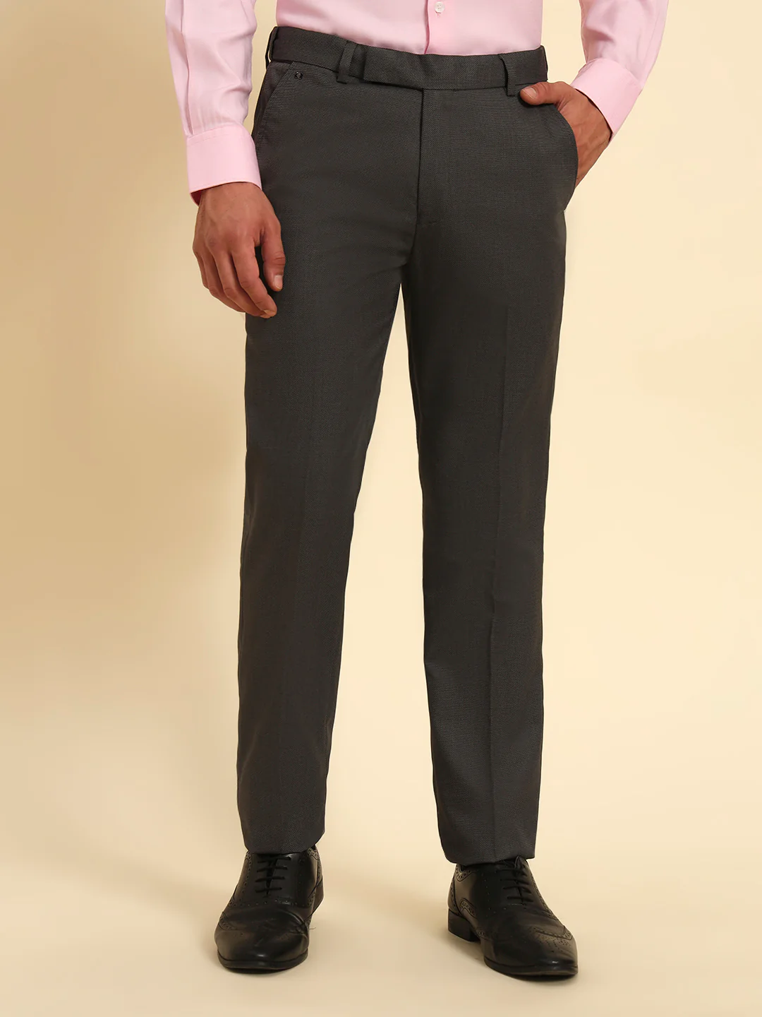 Formal Trouser for Men | Breathable & Soft with Color Fastness Regular Fit Poly Viscose Fabric Self Design Pattern Hook & Eye Closure - Image 9