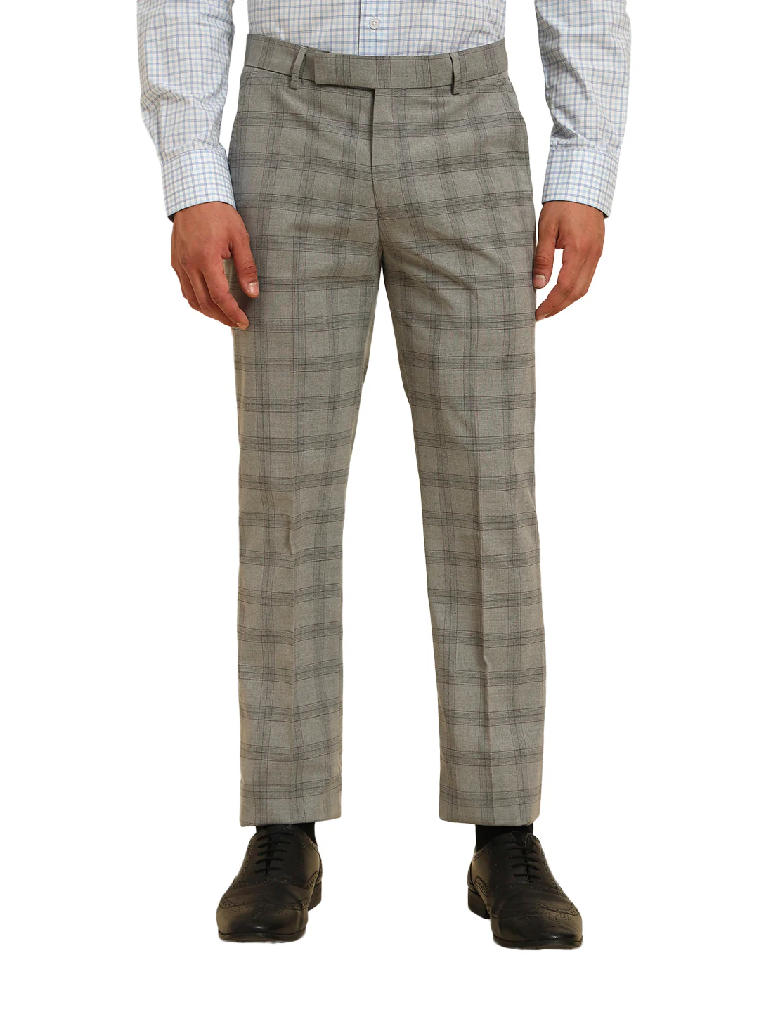 Men Gery Checkered Regular Fit Formal Trouser - Image 2