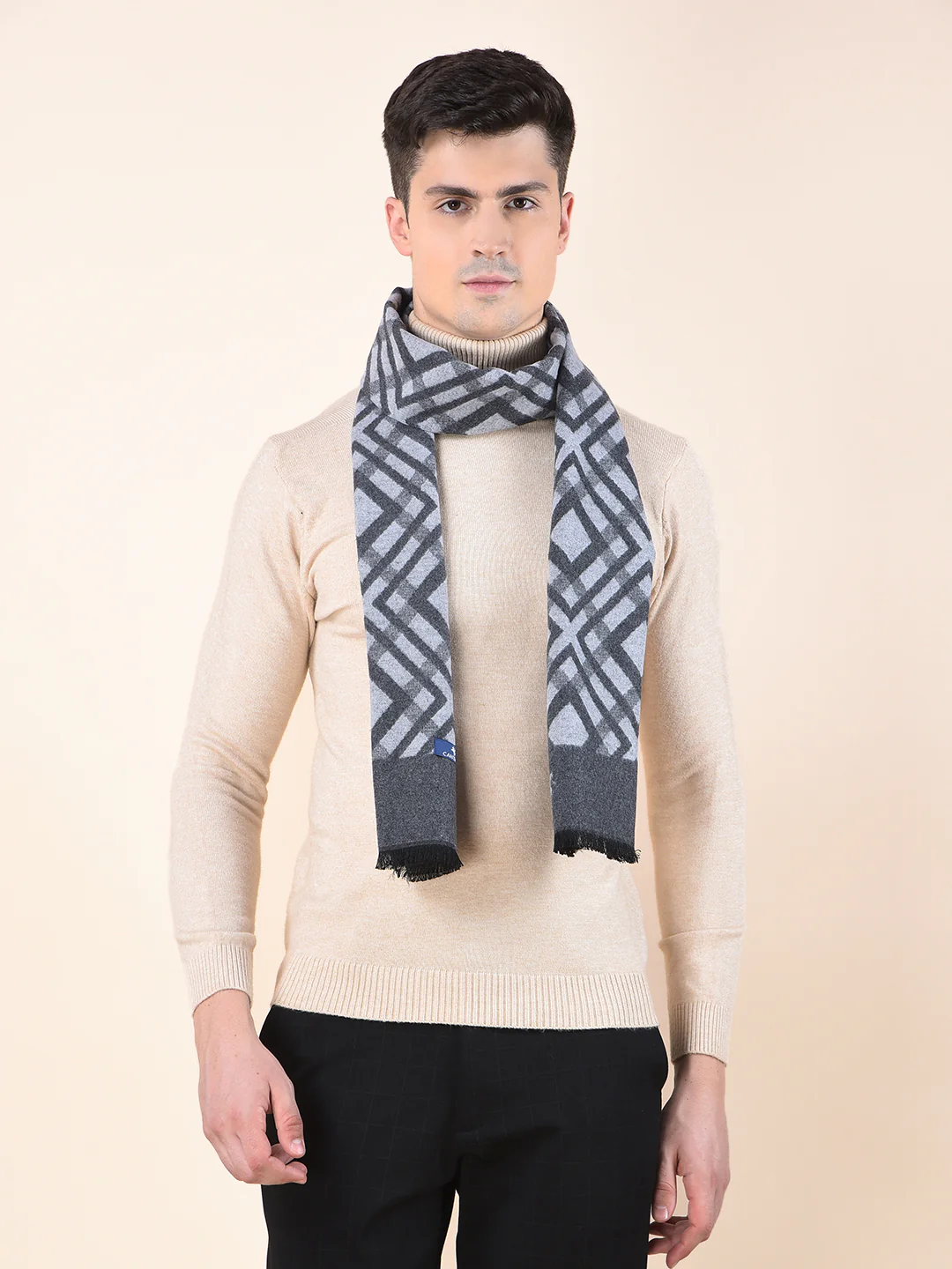 Men Grey Checkered Winter Warm Casual Muffler - Image 3