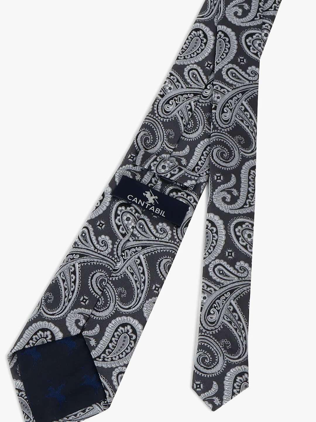 Men Grey Printed Tie With Pocket Square - Image 5