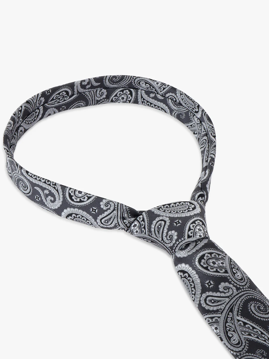 Men Grey Printed Tie With Pocket Square - Image 6