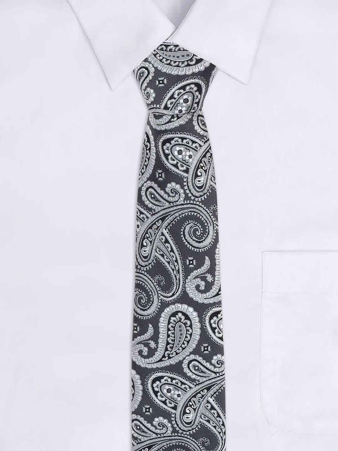 Men Grey Printed Tie With Pocket Square - Image 8