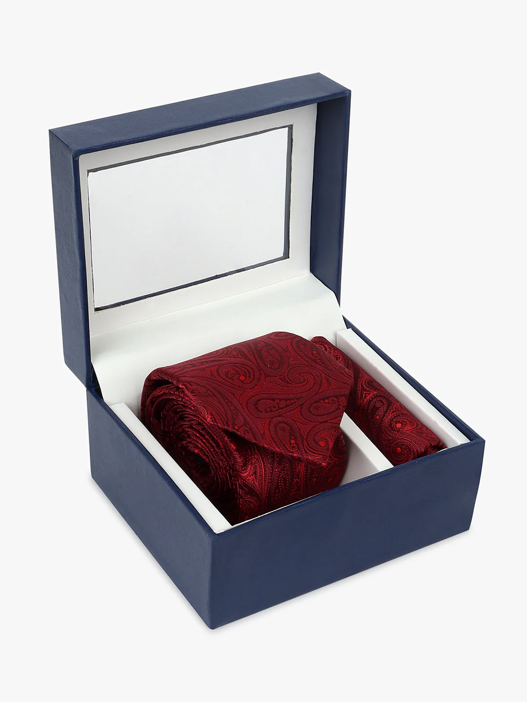 Men Maroon Printed Tie With Pocket Square - Image 3