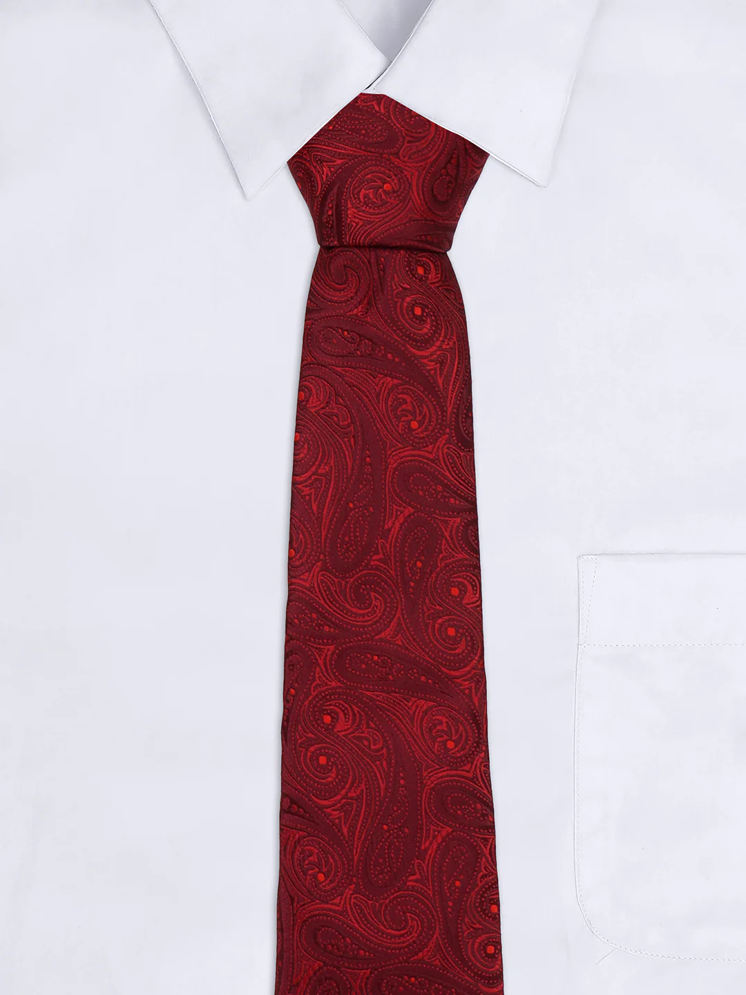 Men Maroon Printed Tie With Pocket Square - Image 9
