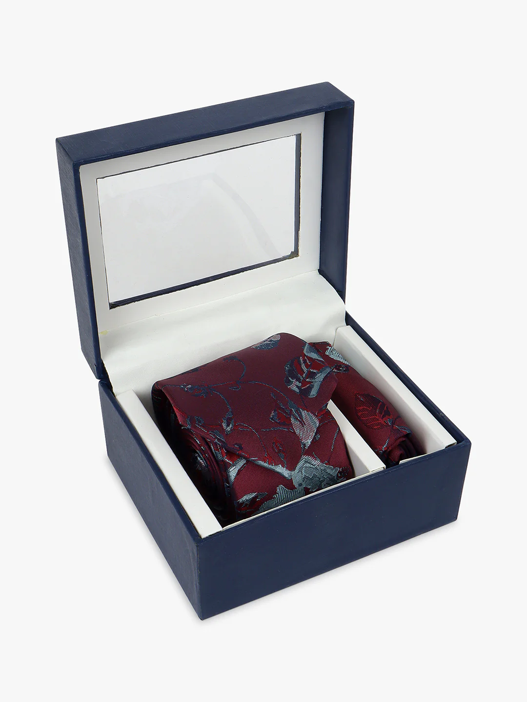 Men Maroon Printed Tie With Pocket Square - Image 2
