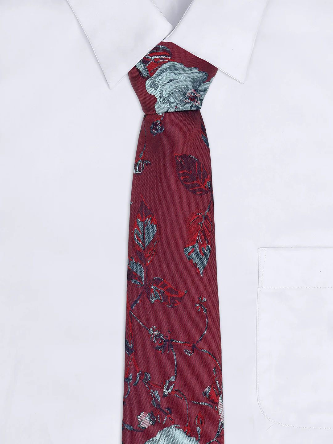 Men Maroon Printed Tie With Pocket Square - Image 8