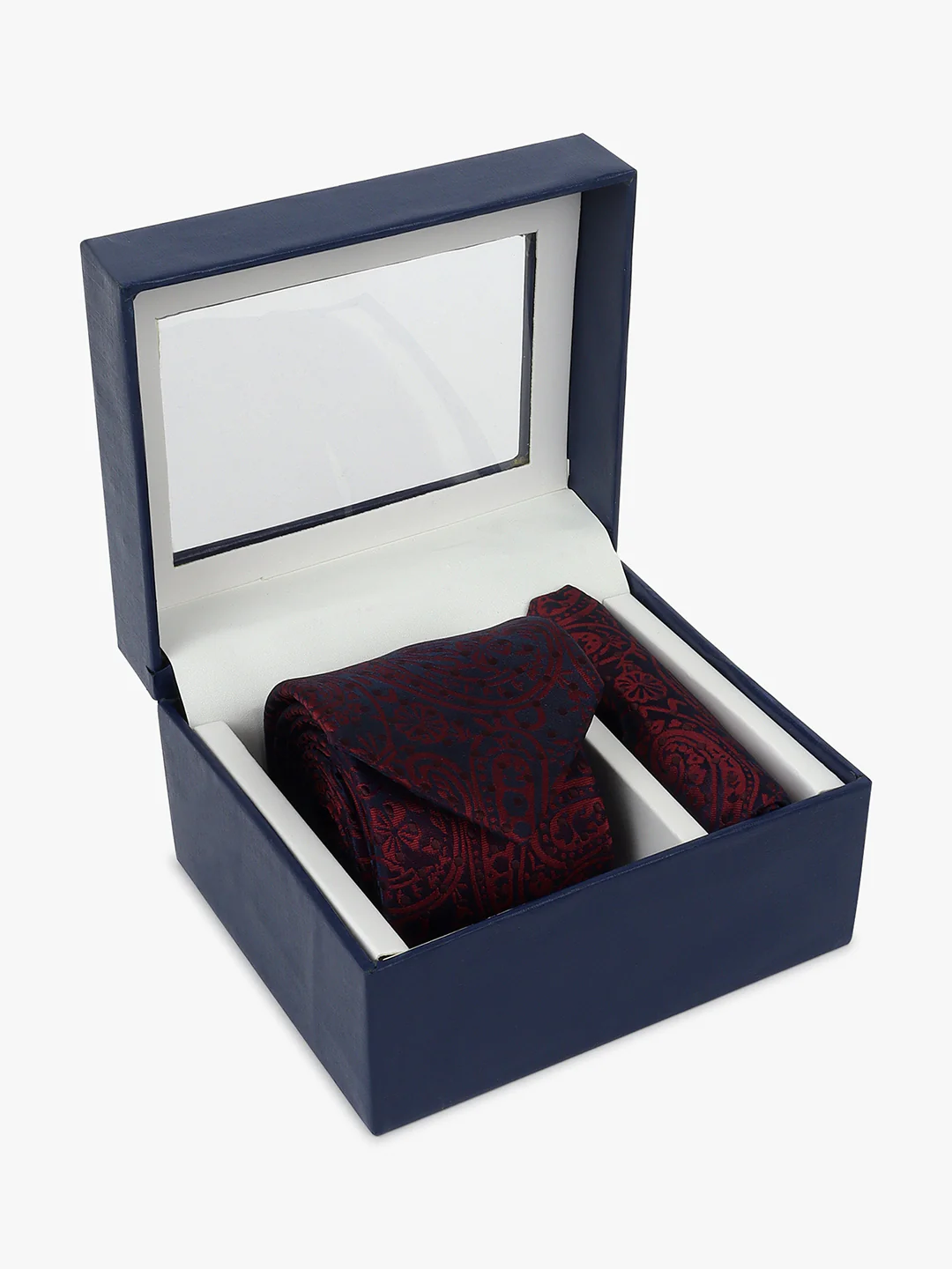 Men Maroon Printed Tie With Pocket Square - Image 3