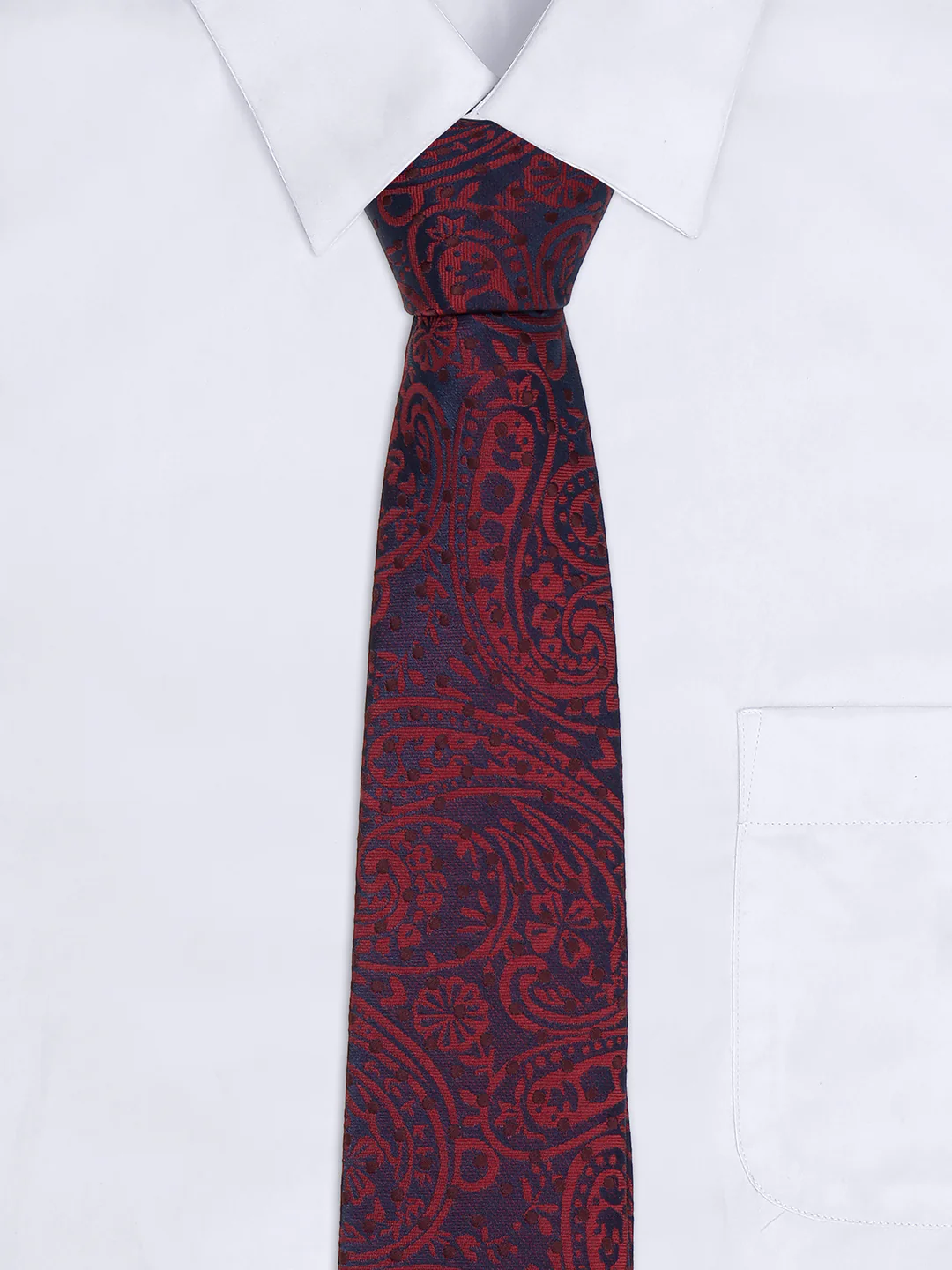 Men Maroon Printed Tie With Pocket Square - Image 9