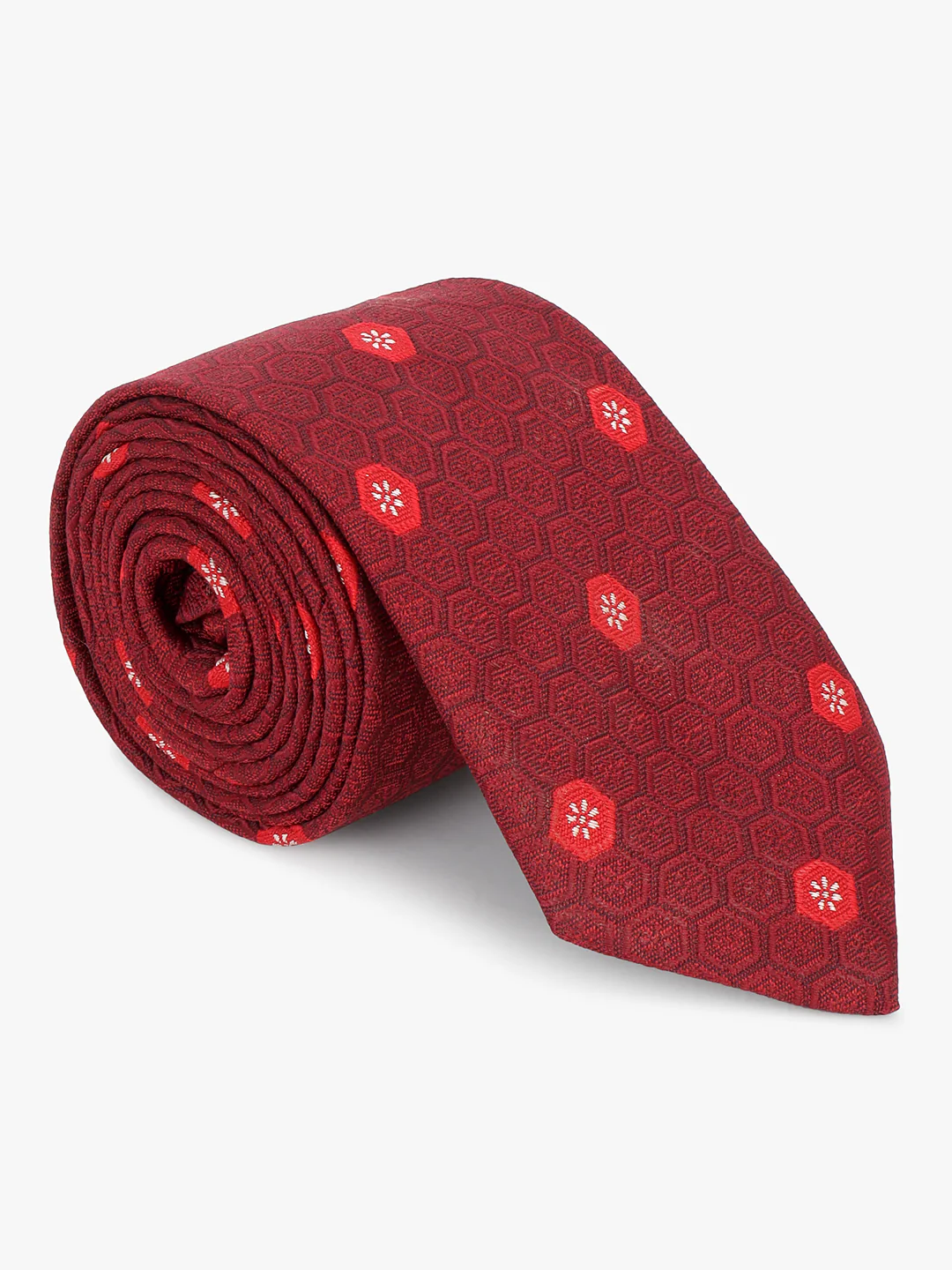 Men Maroon Printed Tie With Pocket Square and Cufflinks - Image 2