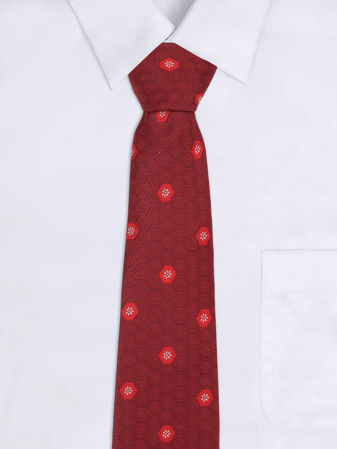 Men Maroon Printed Tie With Pocket Square and Cufflinks - Image 8