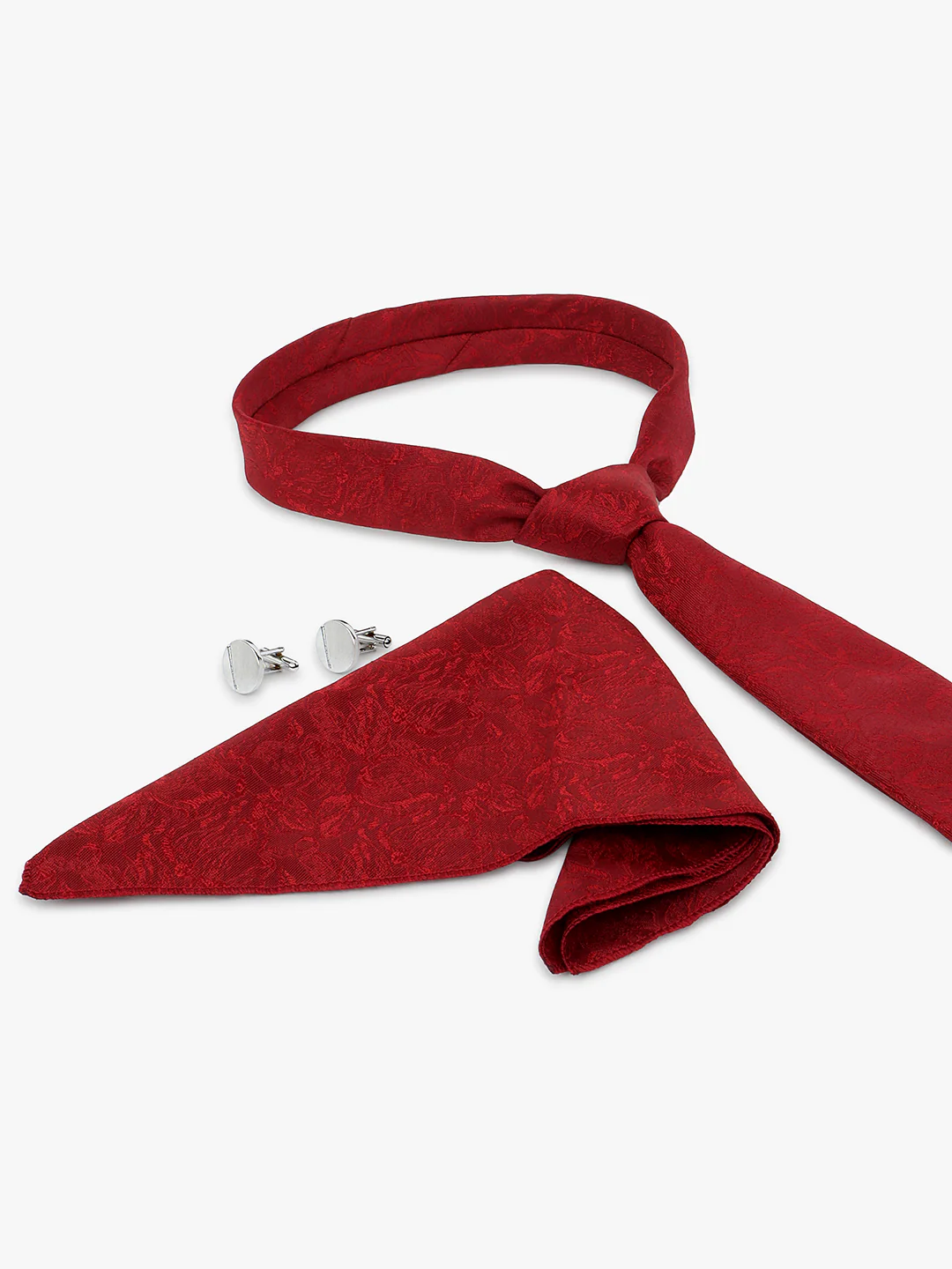 Men Maroon Printed Tie With Pocket Square and Cufflinks - Image 4