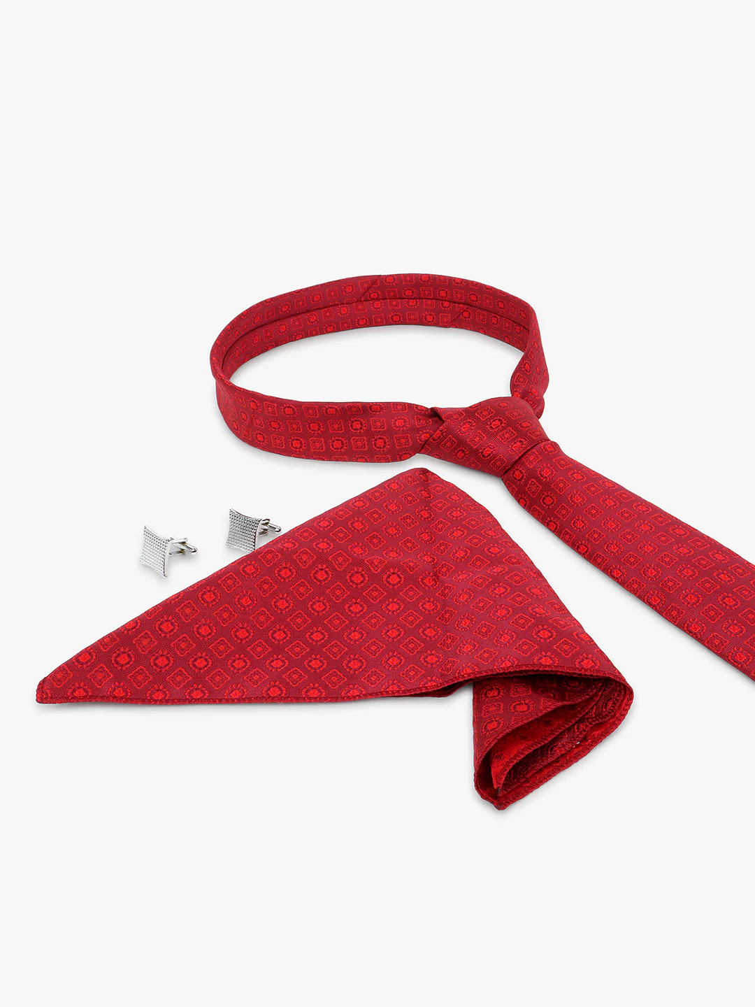 Men Maroon Printed Tie With Pocket Square and Cufflinks - Image 4
