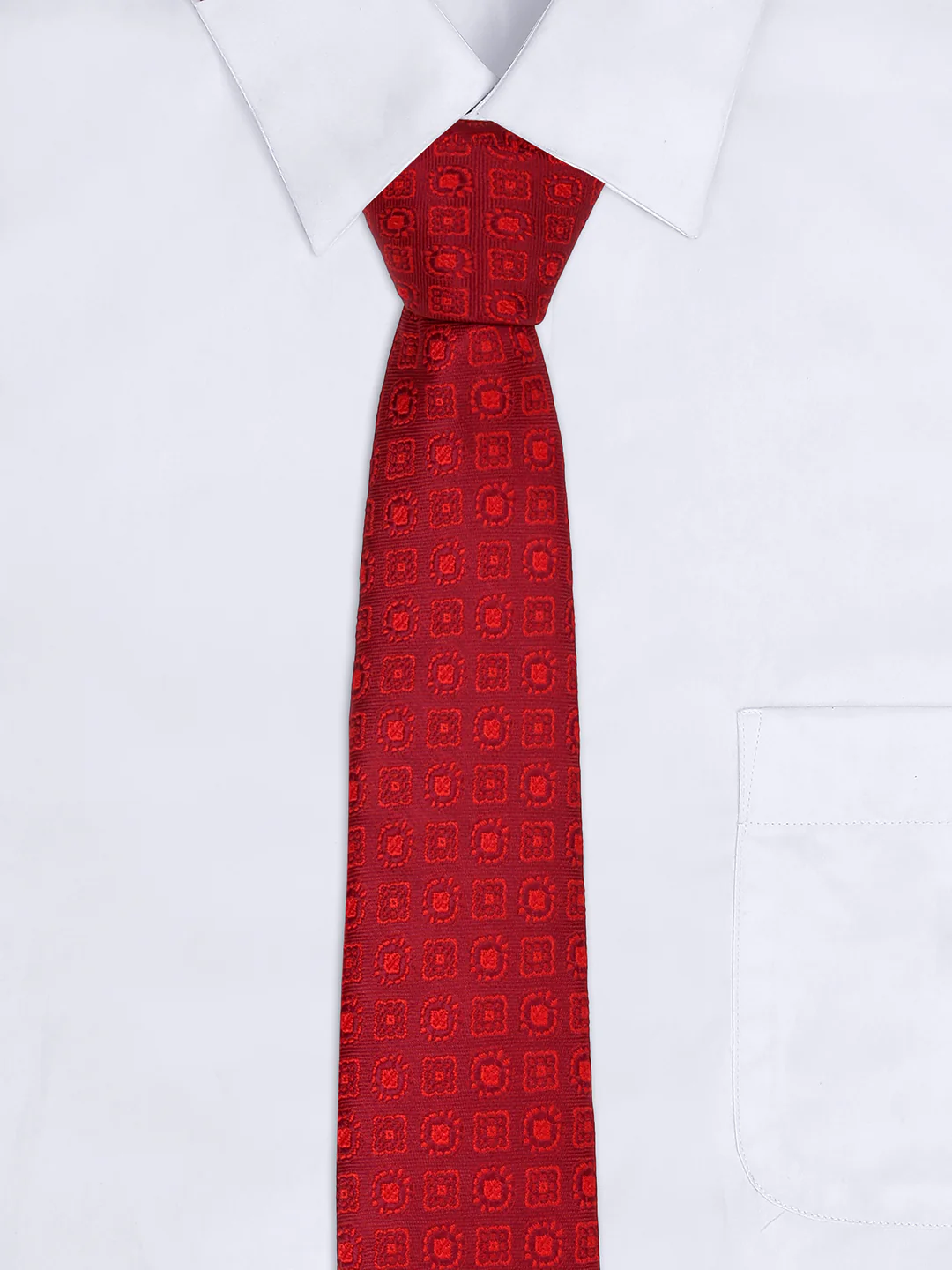 Men Maroon Printed Tie With Pocket Square and Cufflinks - Image 8