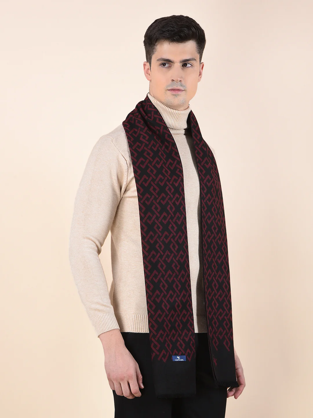 Men Maroon Printed Winter Warm Casual Muffler - Image 2