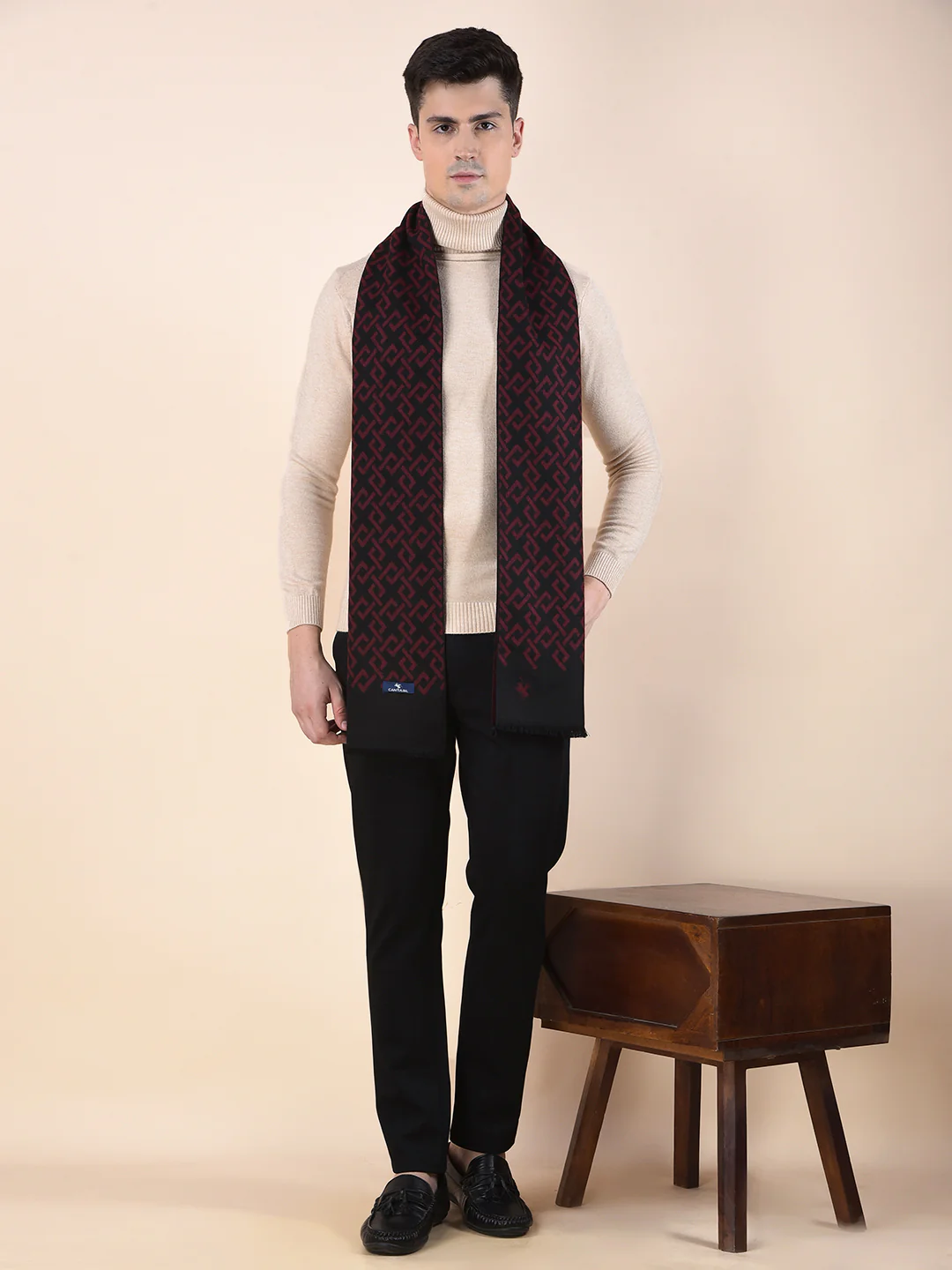 Men Maroon Printed Winter Warm Casual Muffler - Image 3
