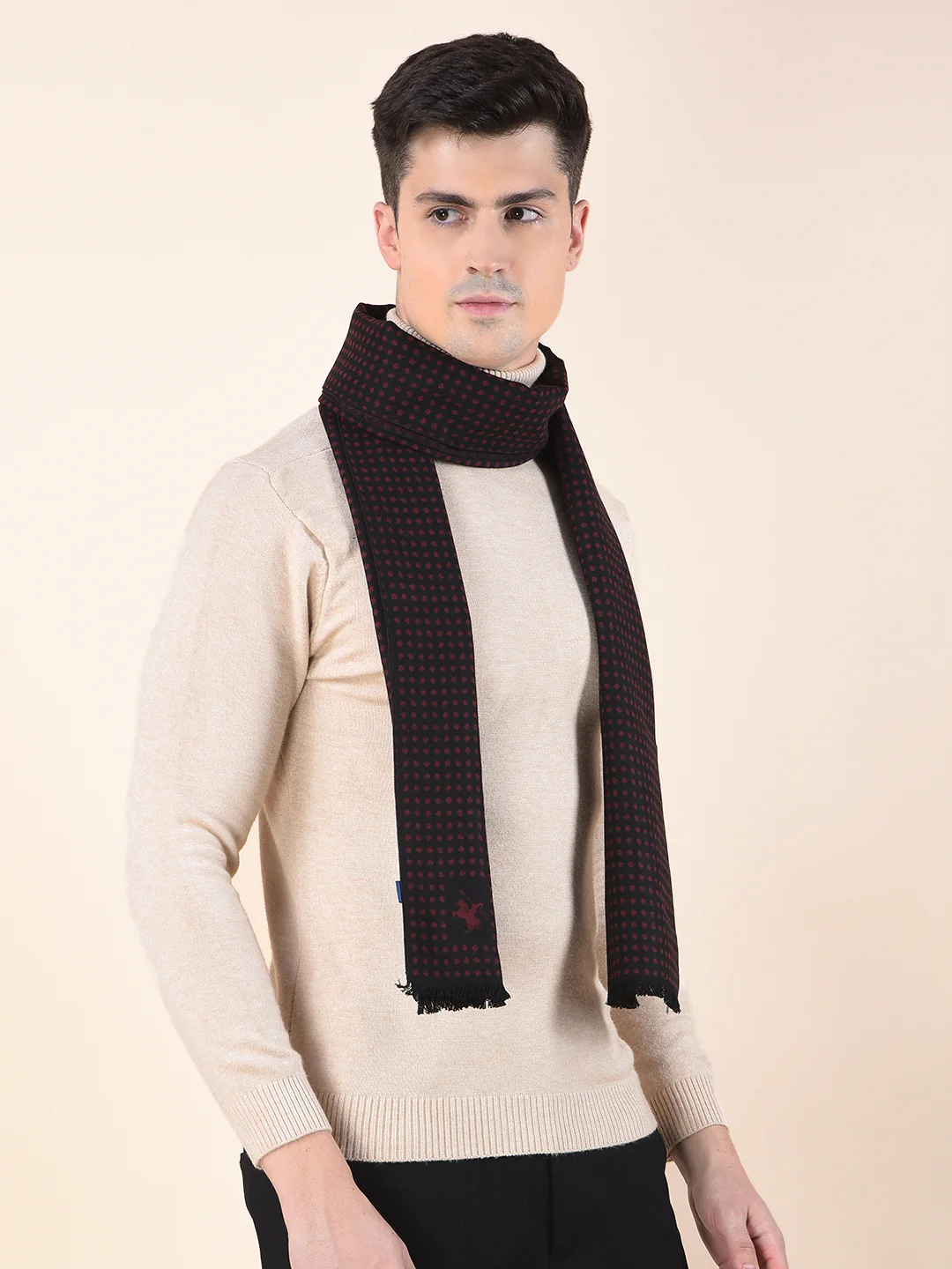 Men Maroon Printed Winter Warm Casual Muffler - Image 2