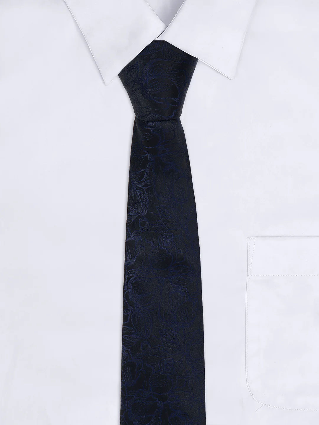 Men Navy Blue Printed Tie With Pocket Square and Cufflinks - Image 8
