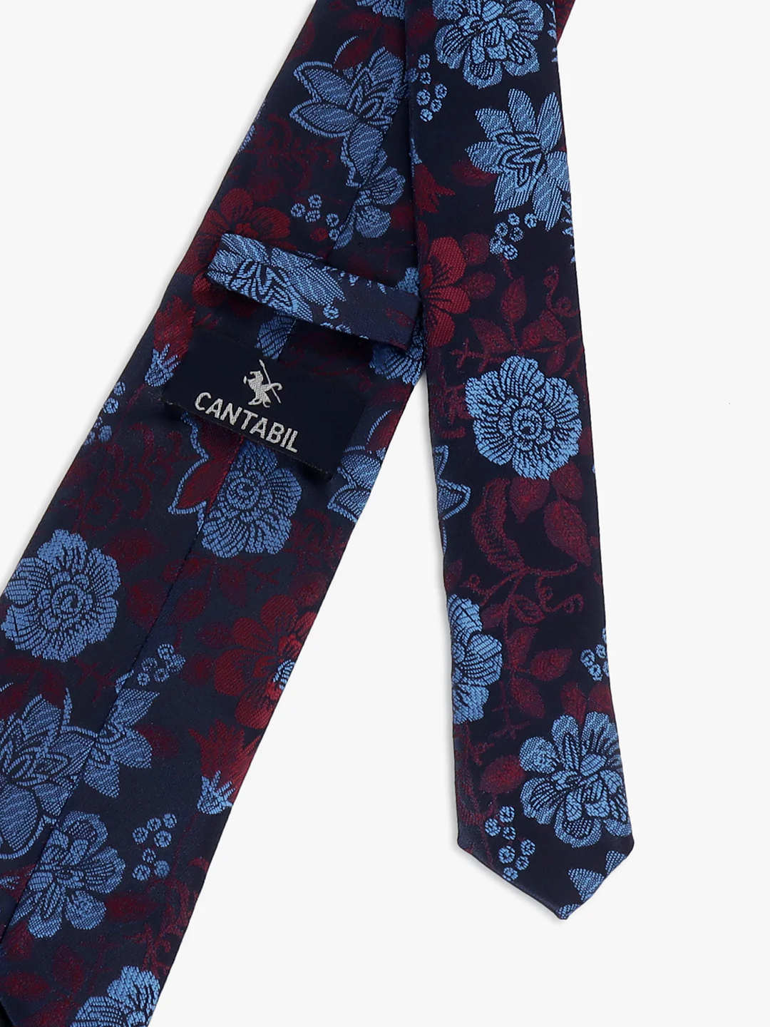 Men Navy Blue Printed Tie With Pocket Square and Cufflinks - Image 5