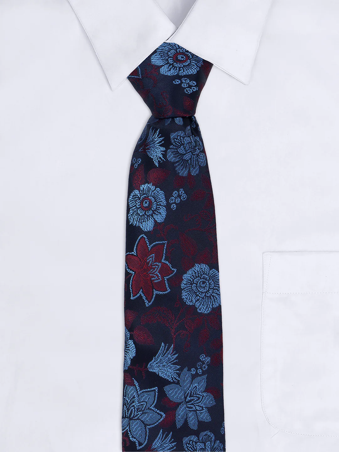 Men Navy Blue Printed Tie With Pocket Square and Cufflinks - Image 6