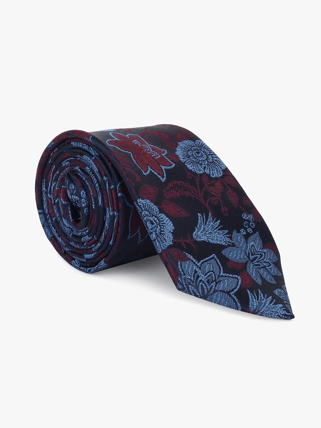 Men Navy Blue Printed Tie With Pocket Square and Cufflinks - Image 8