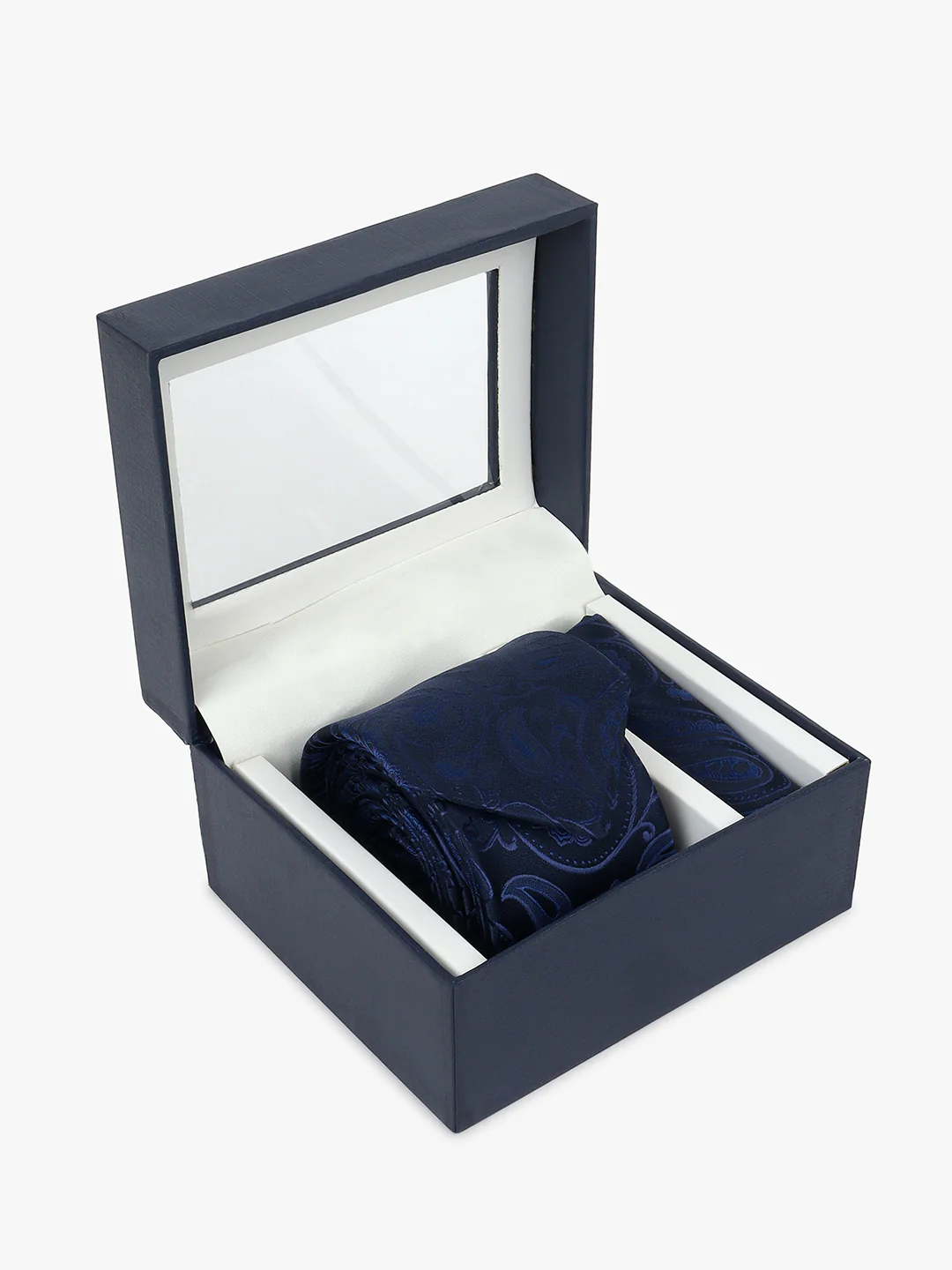 Men Navy Blue Printed Tie With Pocket Square - Image 3