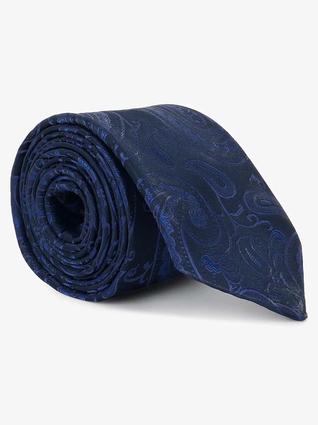 Men Navy Blue Printed Tie With Pocket Square - Image 4