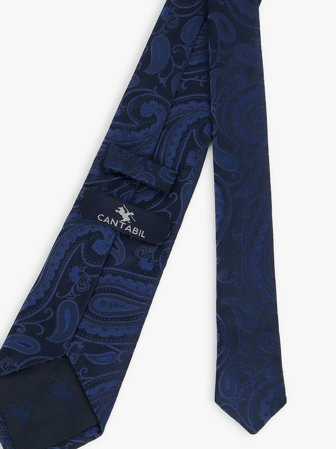Men Navy Blue Printed Tie With Pocket Square - Image 6
