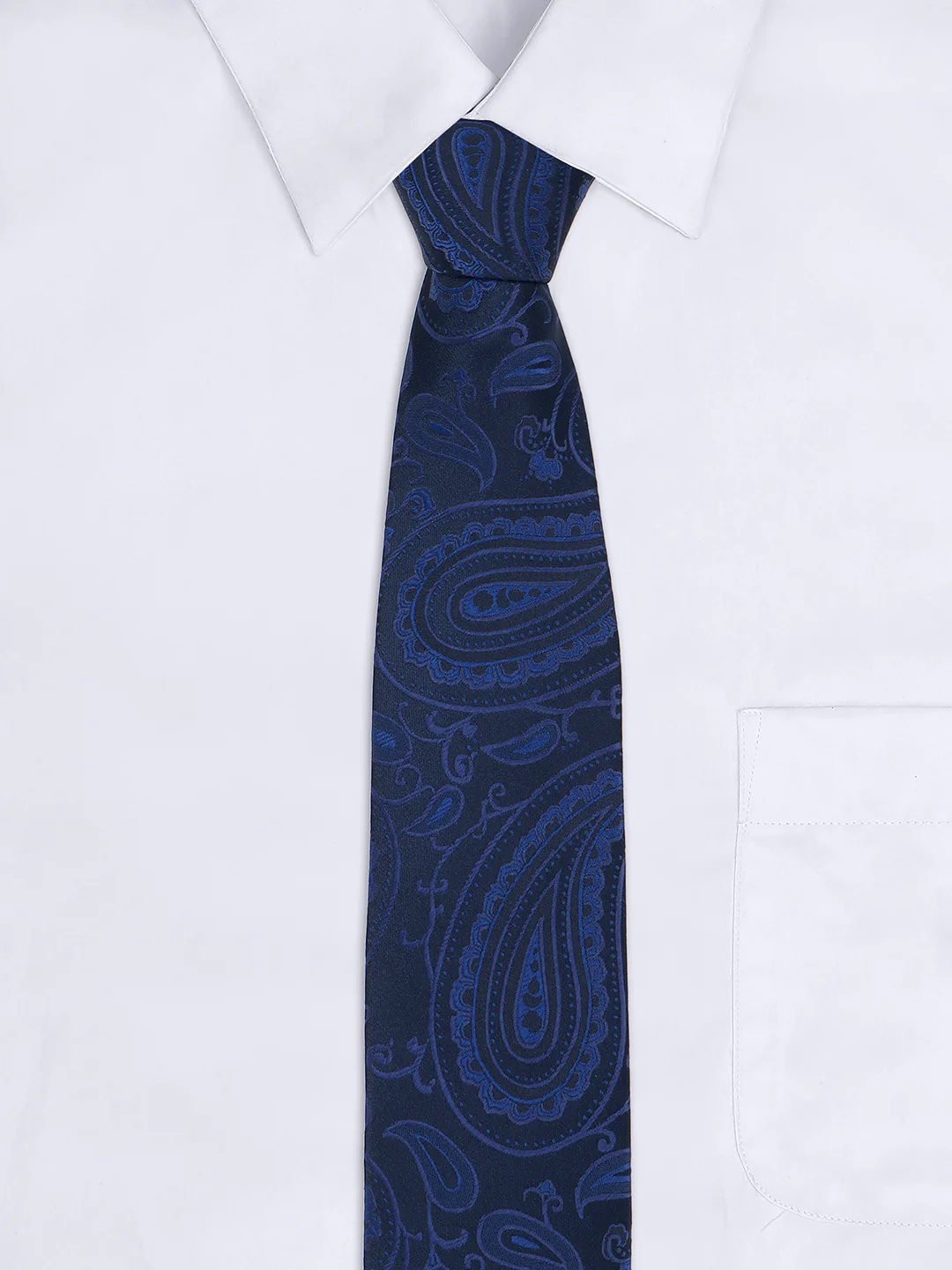 Men Navy Blue Printed Tie With Pocket Square - Image 9